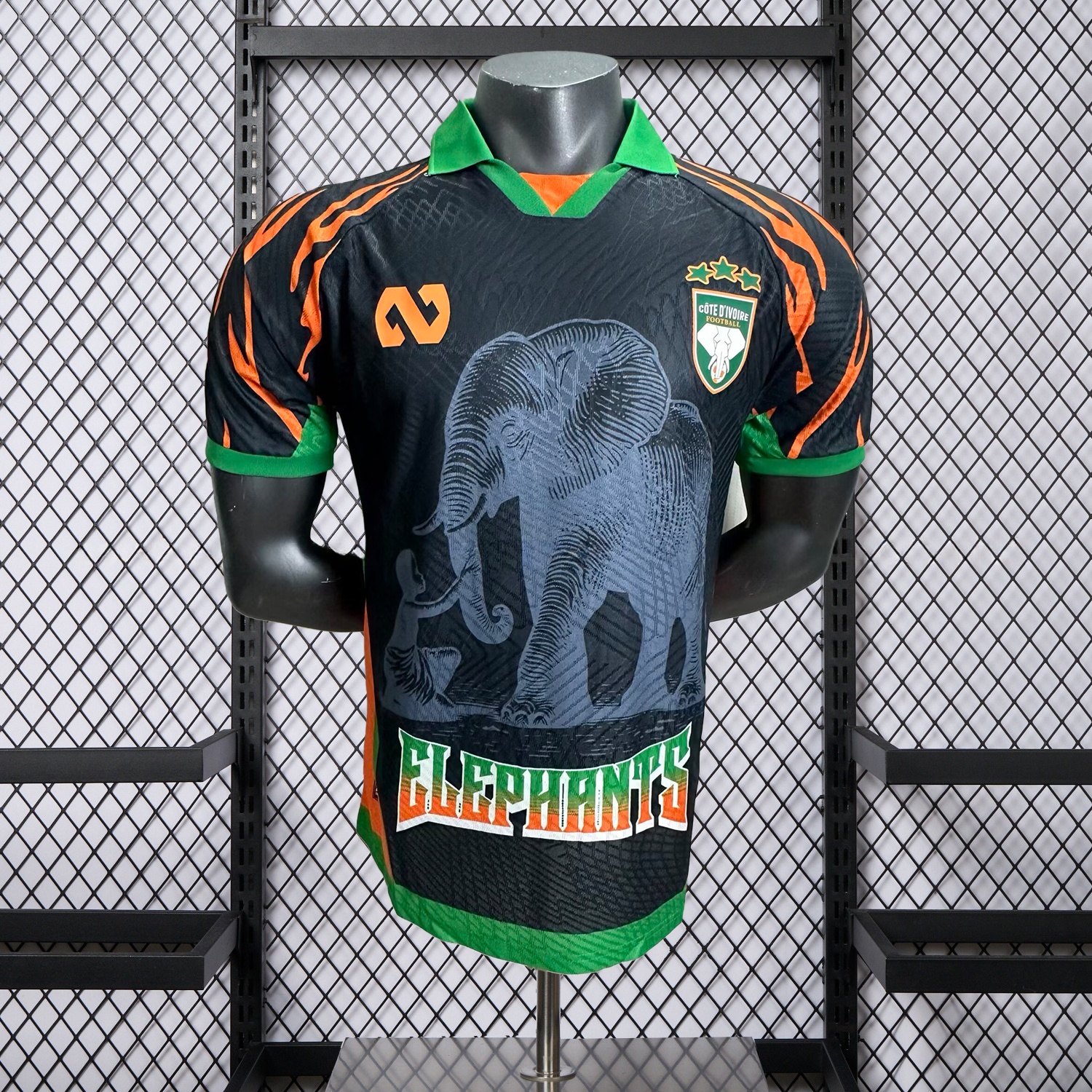 Ivory Coast 25-26 Elephant And Kid Black Jersey - Player Version - UnitedFutballJersey