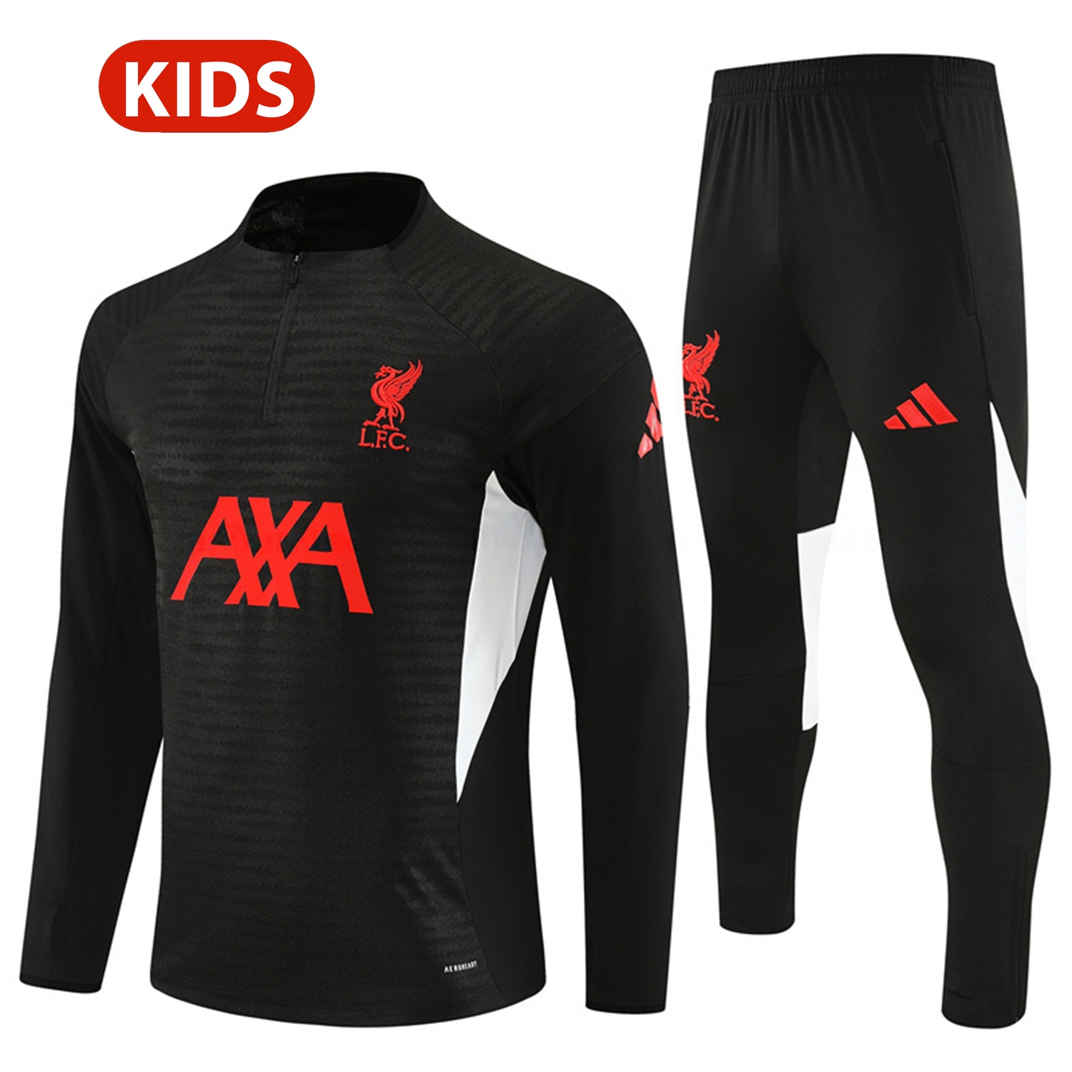 Liver.pool 25-26 Kids Long Sleeve Training Set - Player Version - Black Top & Black Pants - UnitedFutballJersey