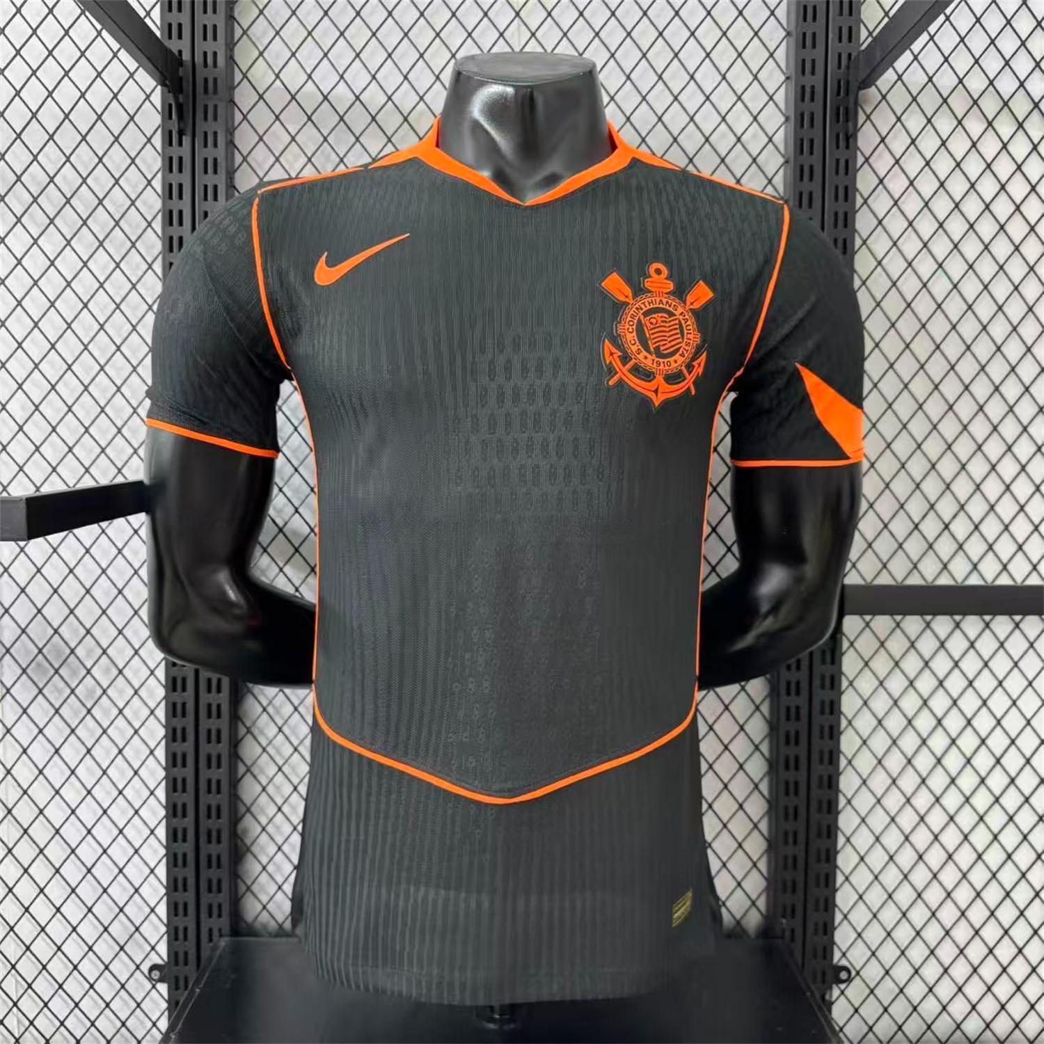 Corinthians 25-26 Third Orange Lines Black Jersey - Player Version - UnitedFutballJersey