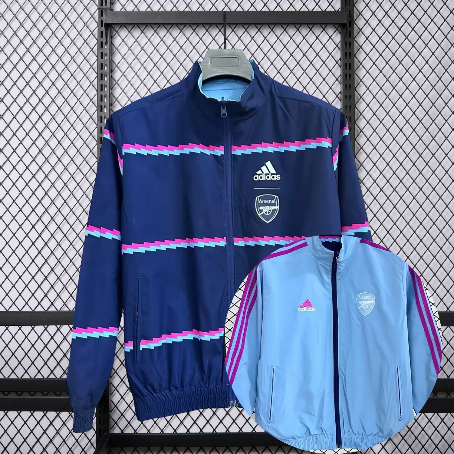 Arsenal 25-26 Double Sided Reversible Windbreaker - Deep Blue & Light Blue - UnitedFutballJersey