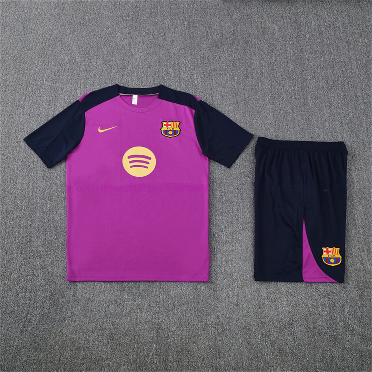 Barcelona 25-26 Kids Short-Sleeve Training Set - Purple Top & Deep Blue Shorts - UnitedFutballJersey