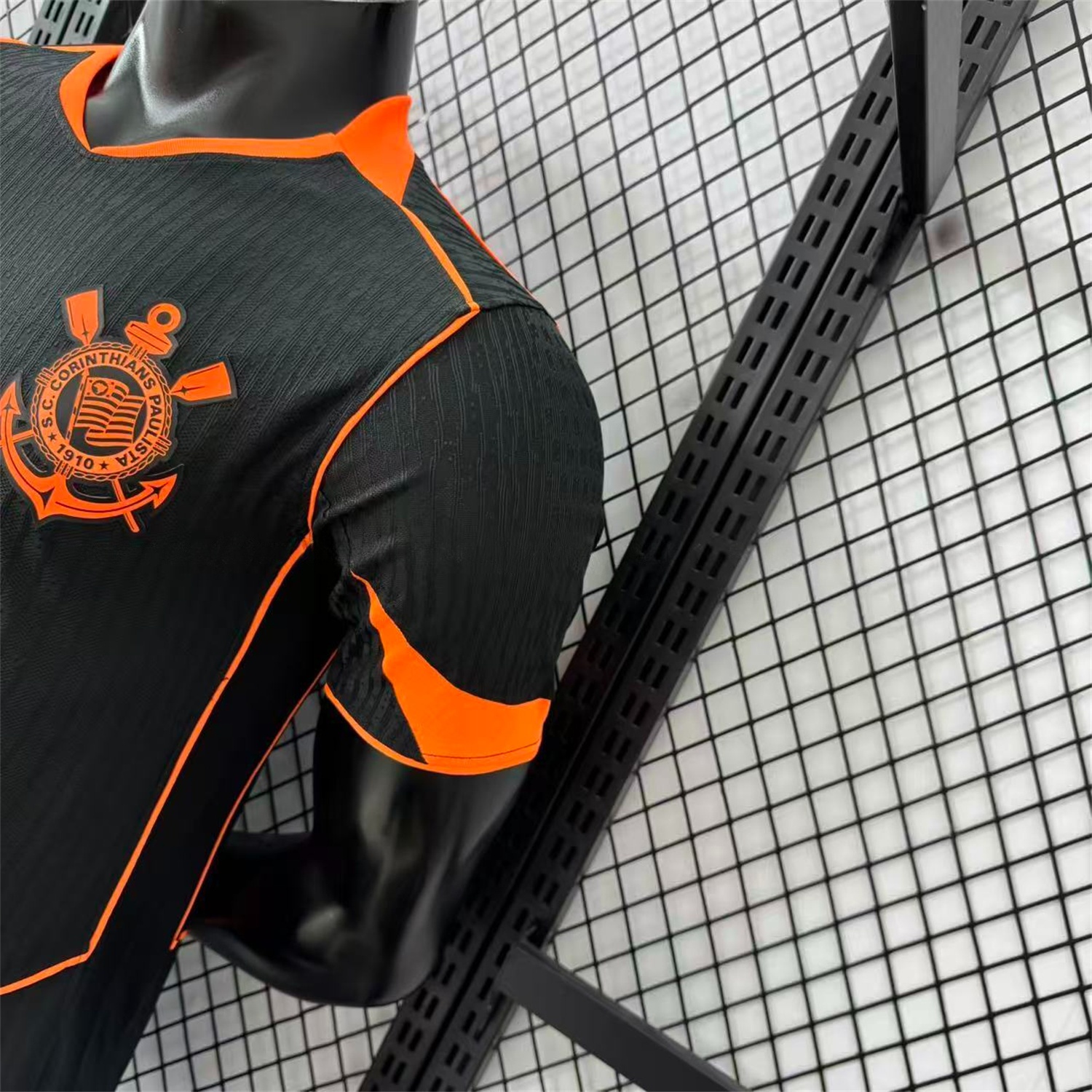 Corinthians 25-26 Third Orange Lines Black Jersey - Player Version - UnitedFutballJersey