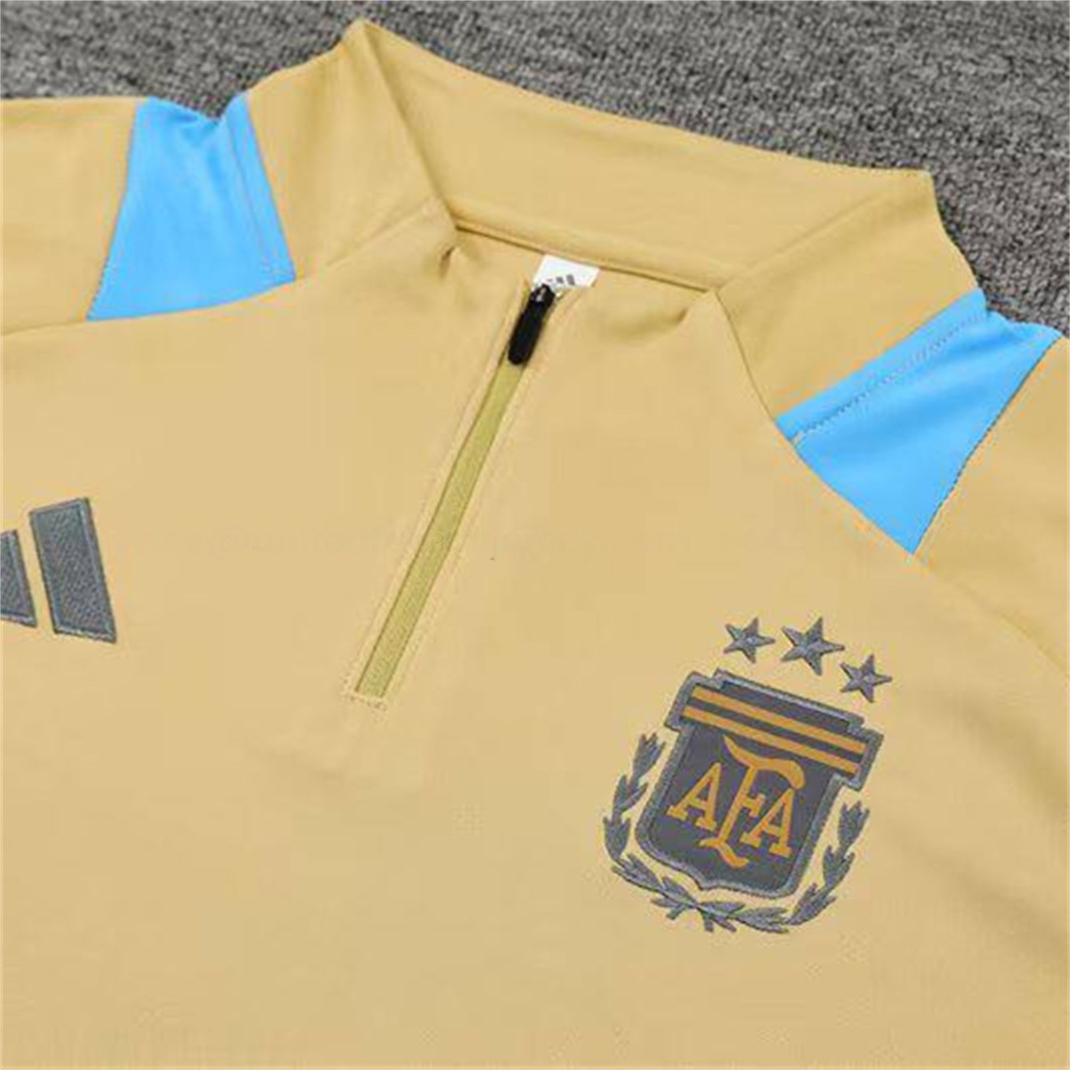 Argentina 25-26 Kids Long Sleeve Training Set - Gold Top and Grey Pants - UnitedFutballJersey