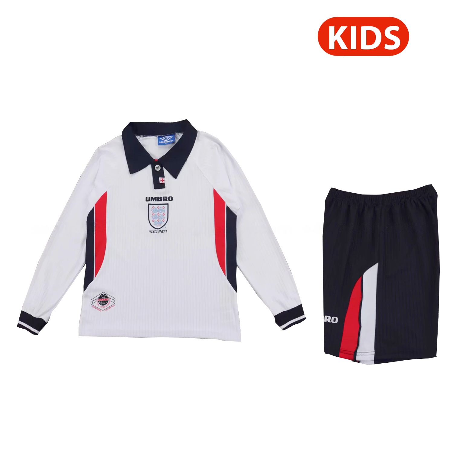 Retro England 1998 Home Long Sleeves Kids Kit - UnitedFutballJersey
