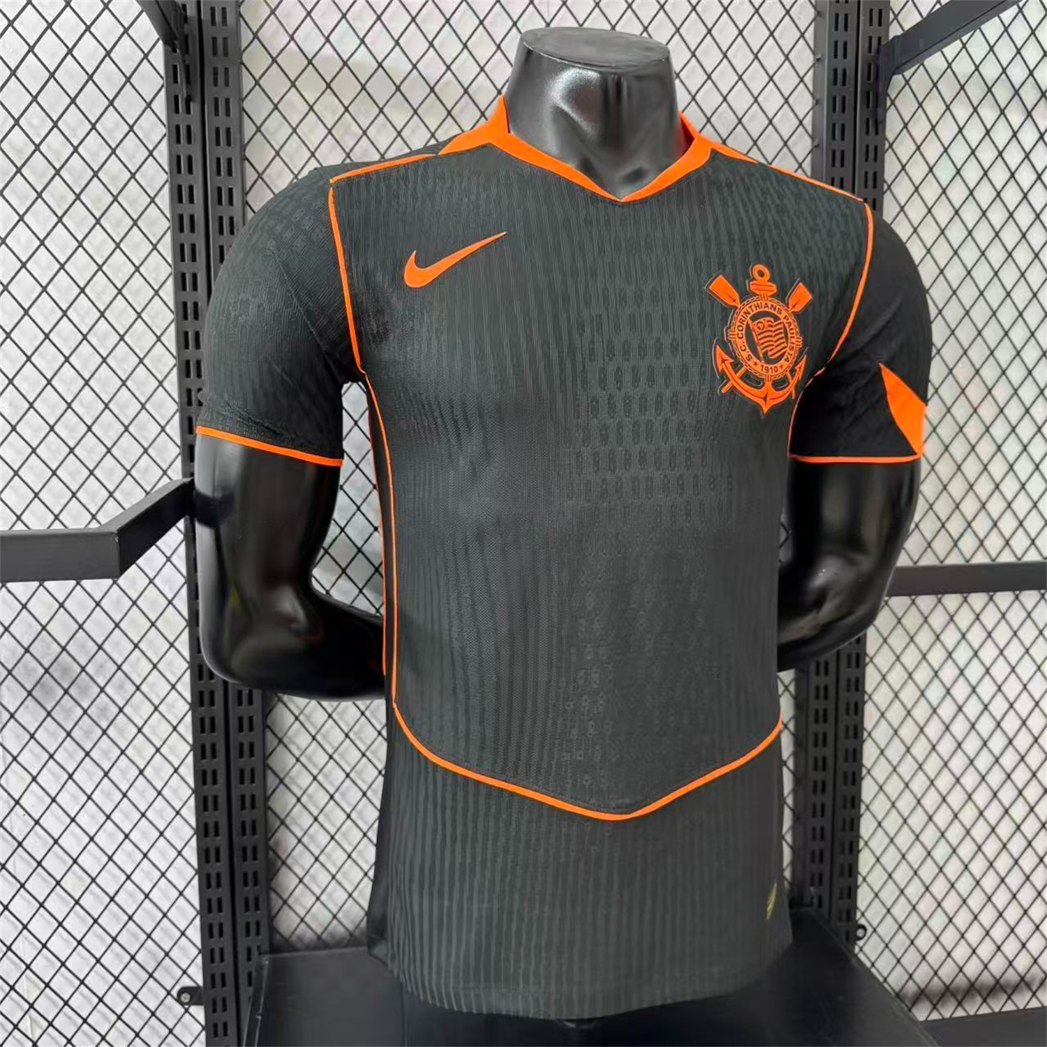 Corinthians 25-26 Third Orange Lines Black Jersey - Player Version - UnitedFutballJersey