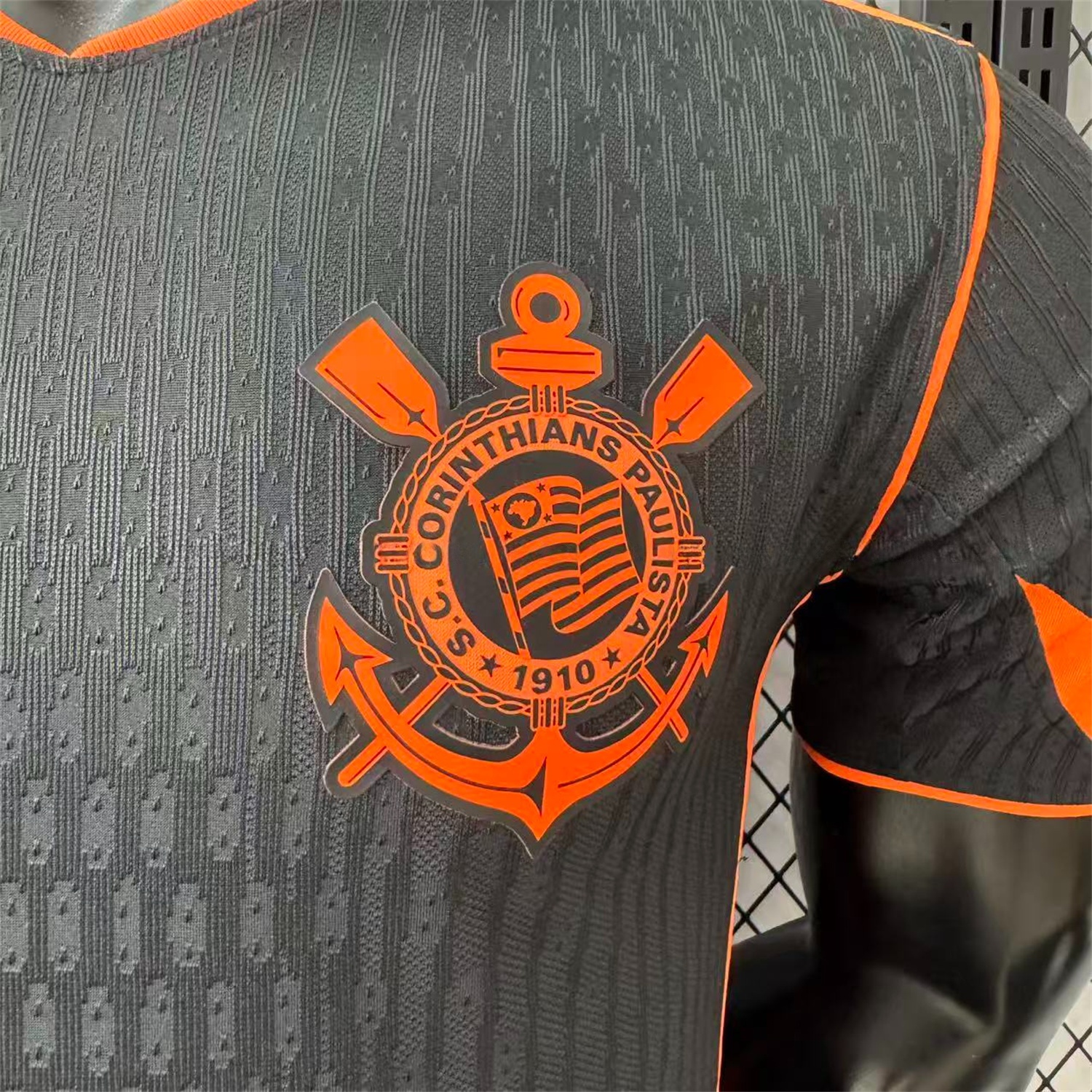 Corinthians 25-26 Third Orange Lines Black Jersey - Player Version - UnitedFutballJersey