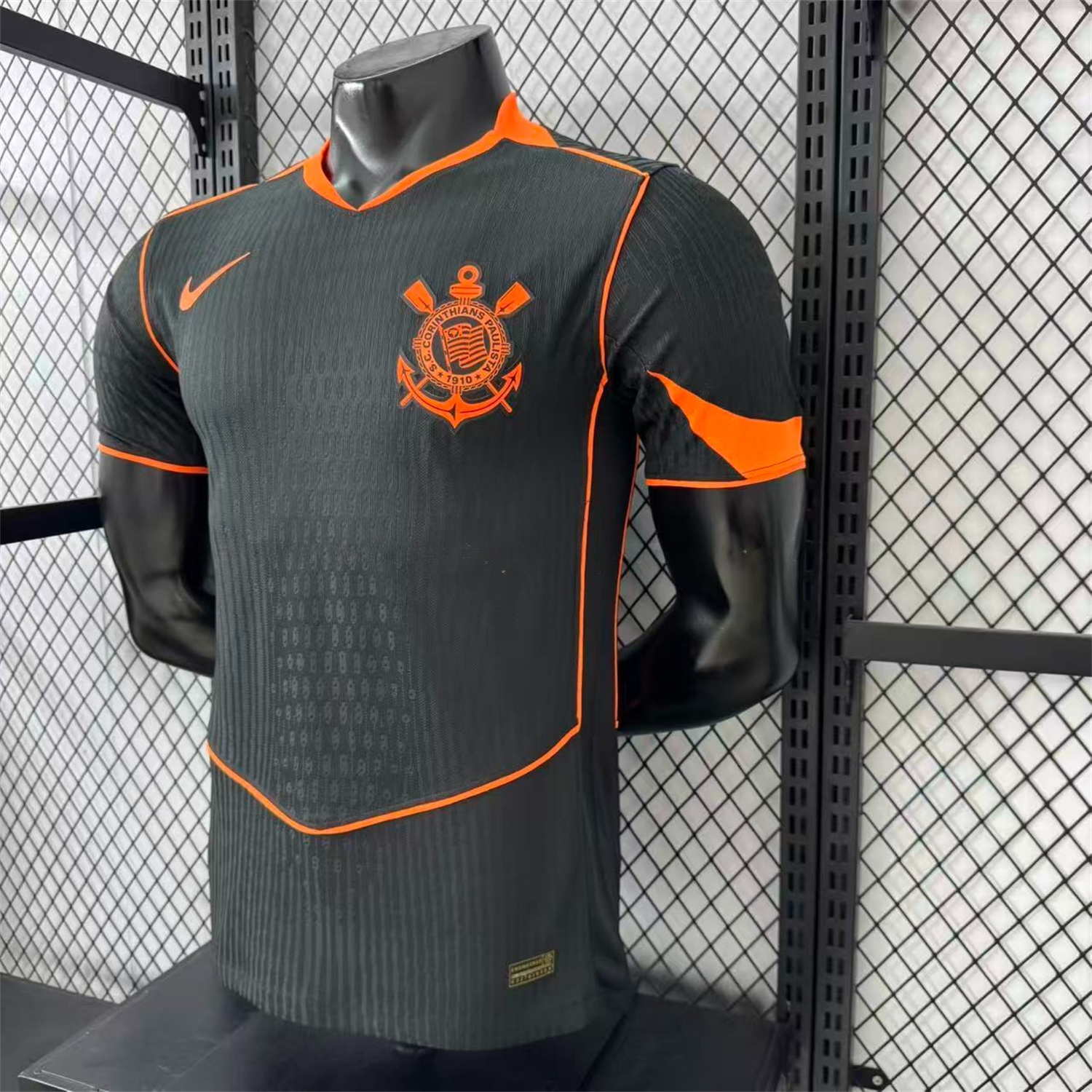 Corinthians 25-26 Third Orange Lines Black Jersey - Player Version - UnitedFutballJersey
