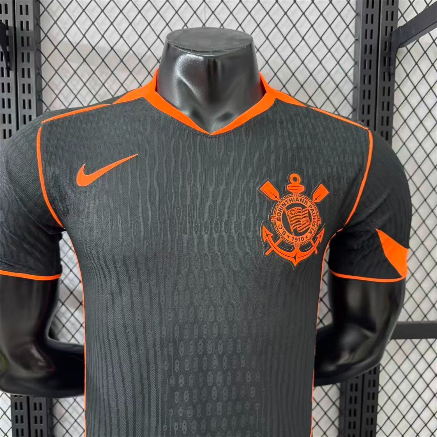 Corinthians 25-26 Third Orange Lines Black Jersey - Player Version - UnitedFutballJersey