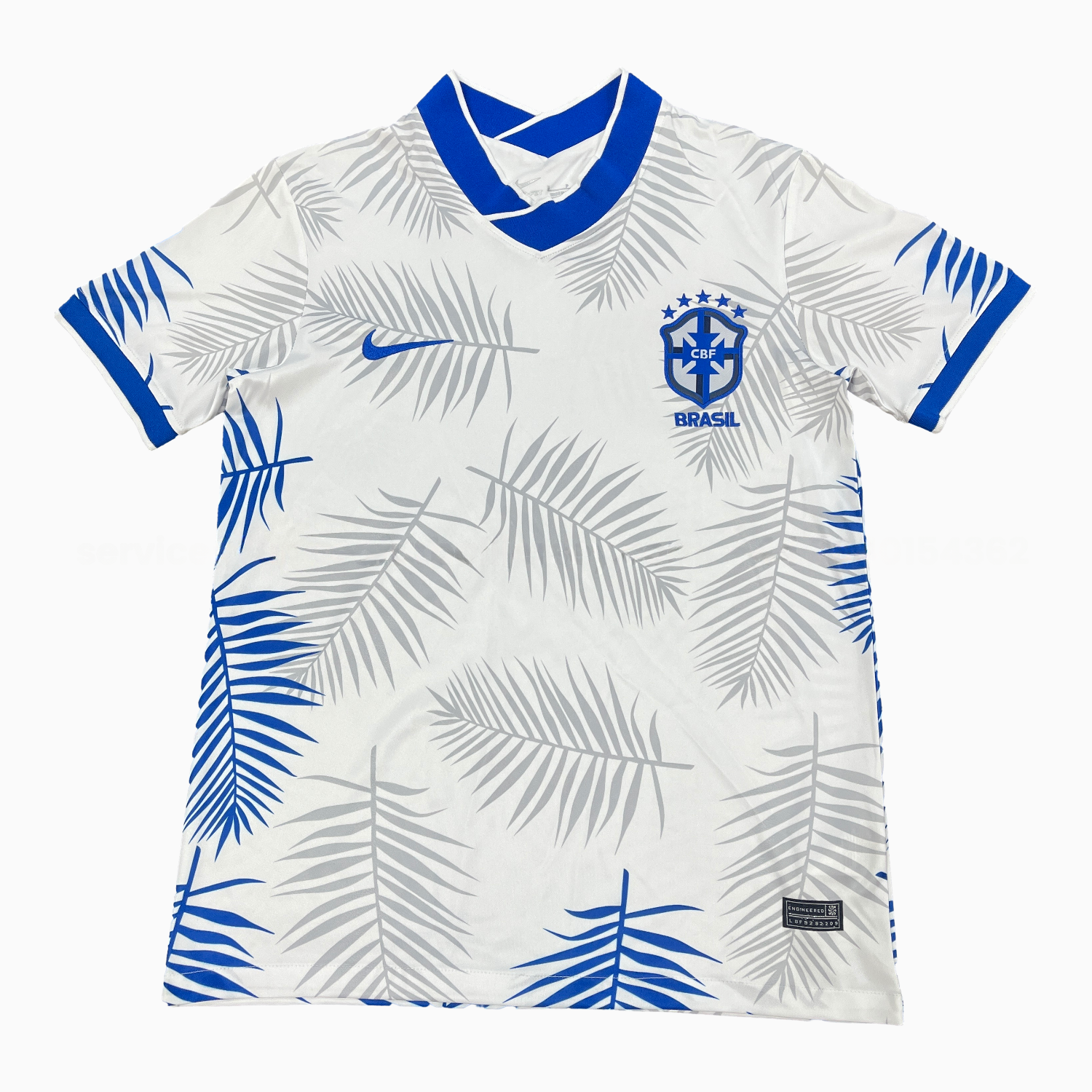Brazil 25-26 Blue And Grey Leaves White Jersey - Fans Version - UnitedFutballJersey