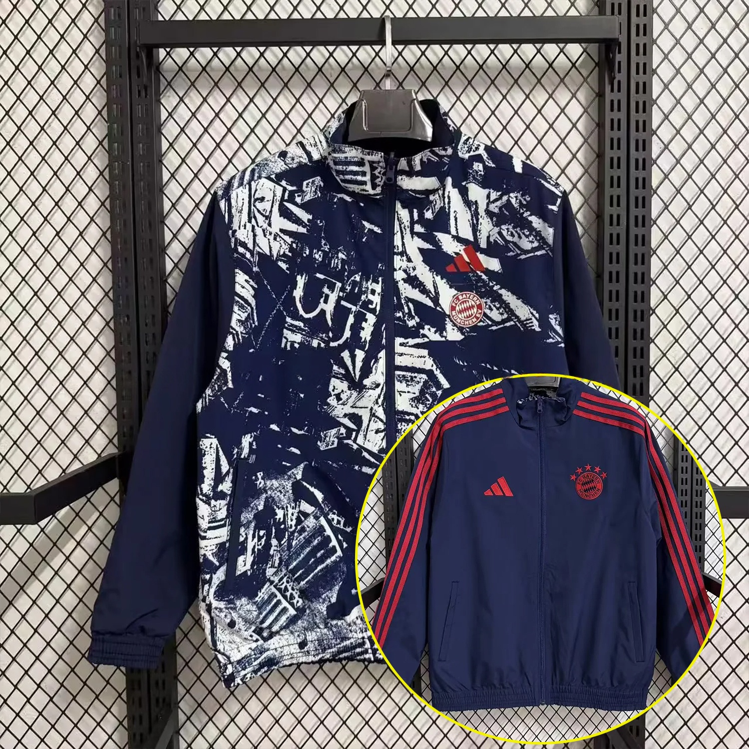 Bayern Munich 25-26 Double Sided Reversible Windbreaker - Deep Blue & White Blue - UnitedFutballJersey