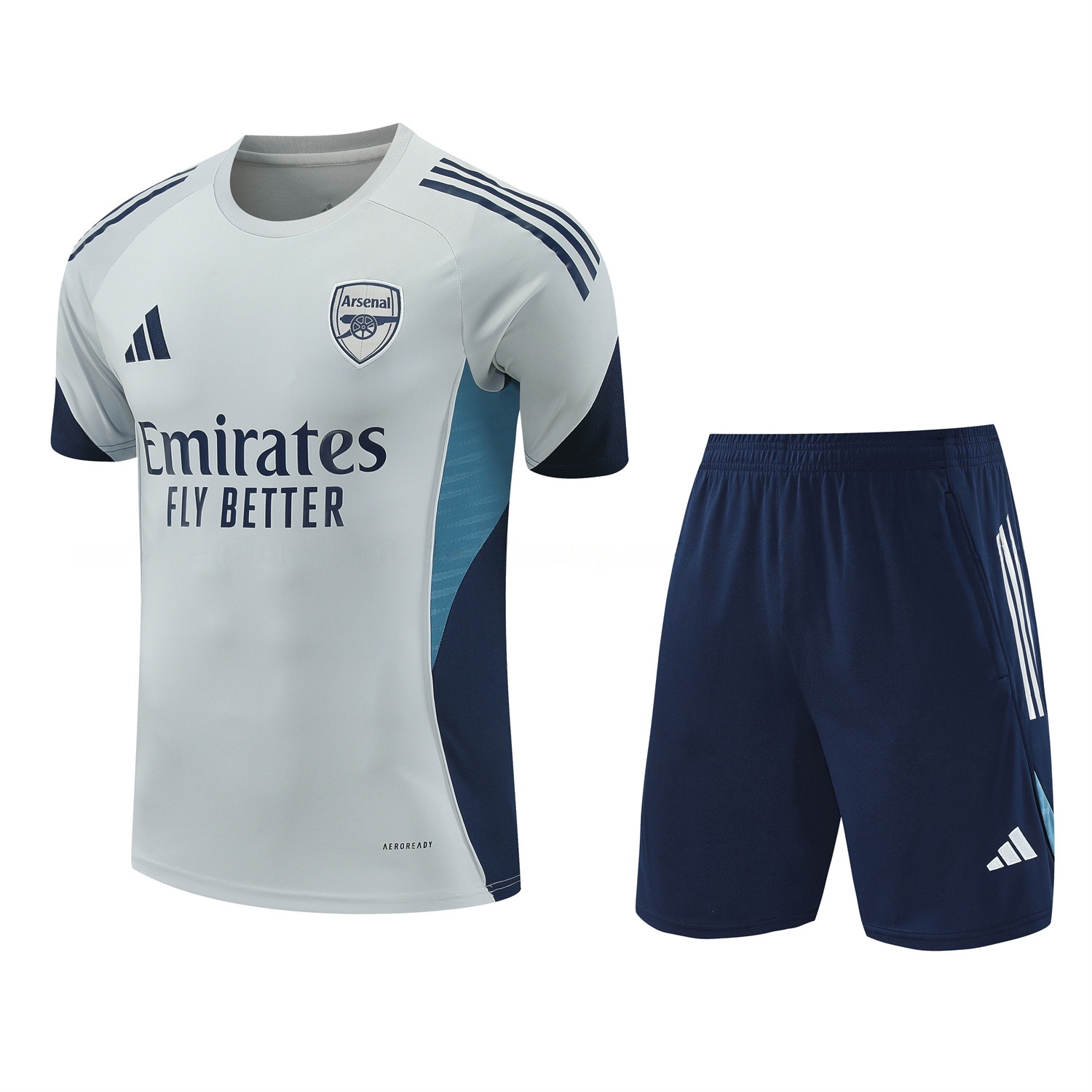 Arsenal 25-26 Short-Sleeve Training Set - Grey Top & Deep Blue Shorts - UnitedFutballJersey