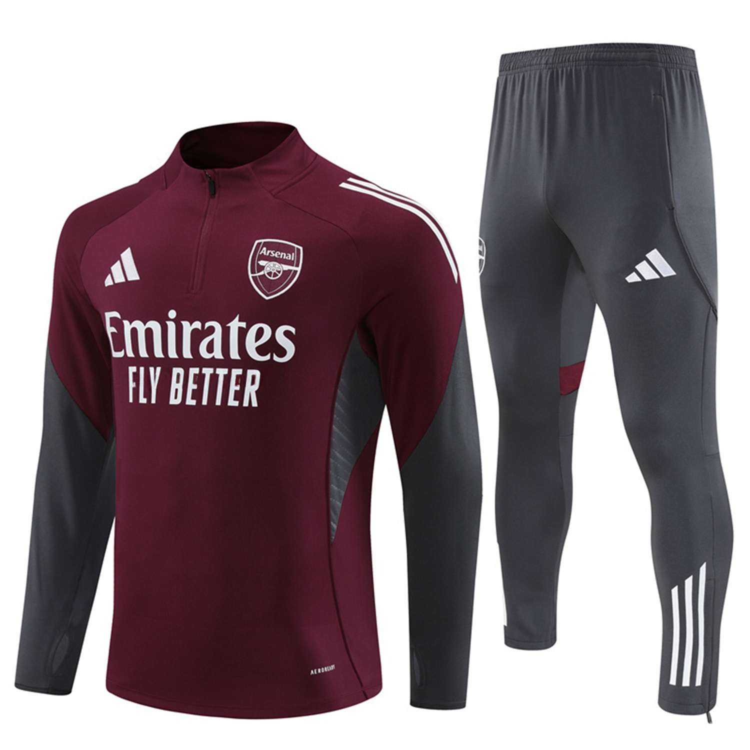 Arsenal 25-26 Long Sleeve Training Set - Wine Red Top & Grey Pants - UnitedFutballJersey