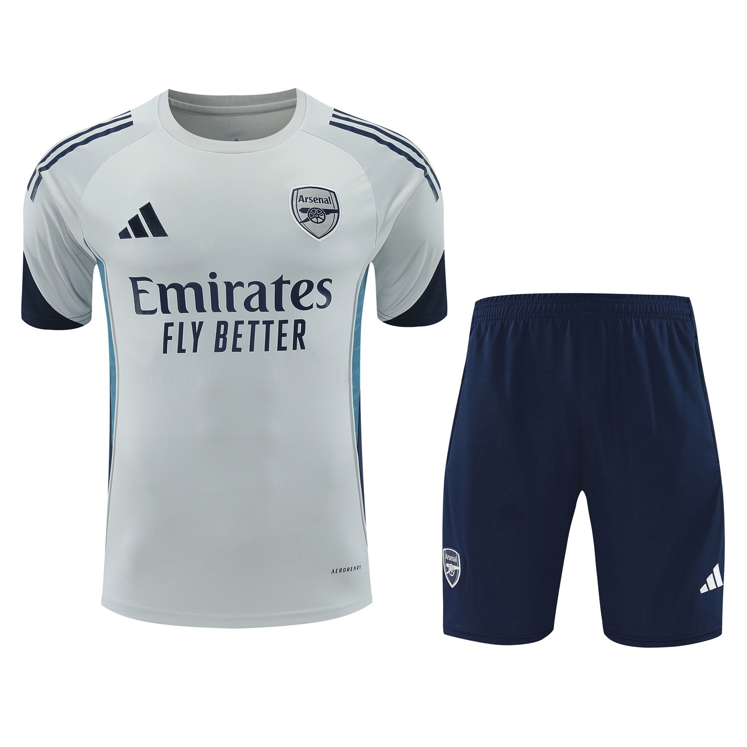 Arsenal 25-26 Short-Sleeve Training Set - Grey Top & Deep Blue Shorts - UnitedFutballJersey