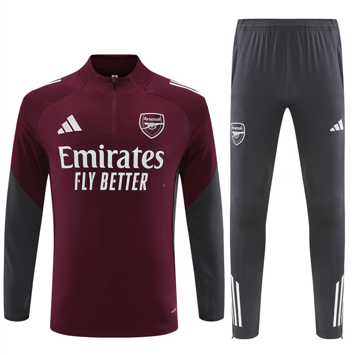 Arsenal 25-26 Kids Long Sleeve Training Set - Wine Red Top & Grey Pants - UnitedFutballJersey