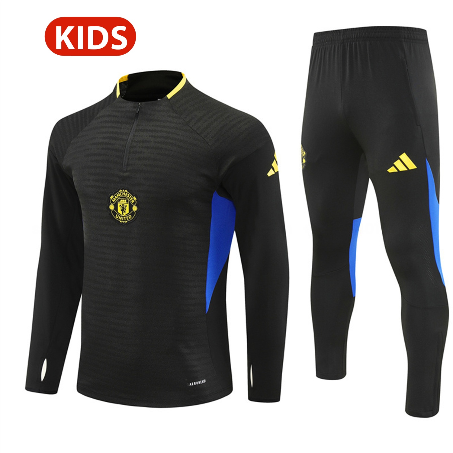 Manchester United 25-26 Kids Long Sleeve Training Set - Black Top & Black Pants - UnitedFutballJersey