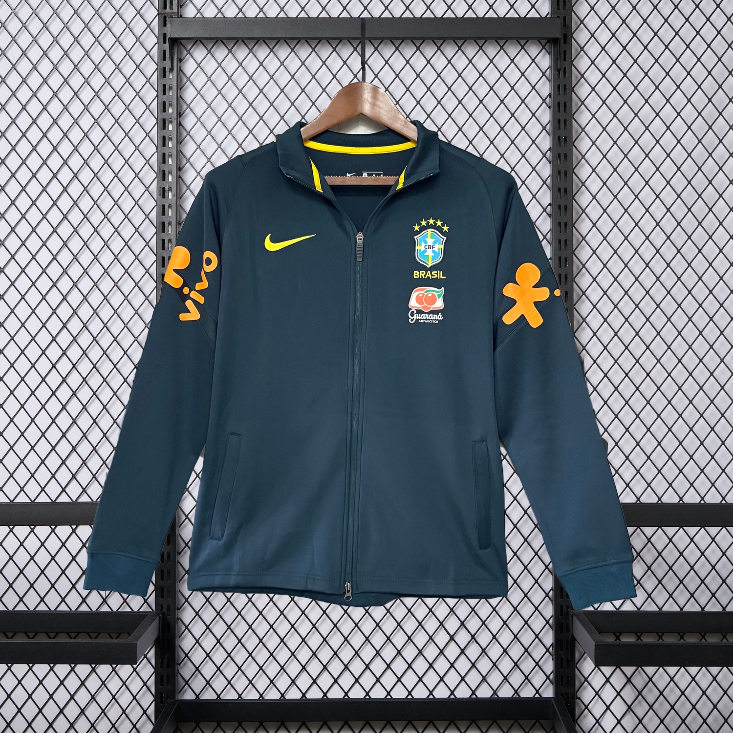 Retro Brazil 2022 Pre-Match Dark Blue Unsponsored Windbreaker - UnitedFutballJersey