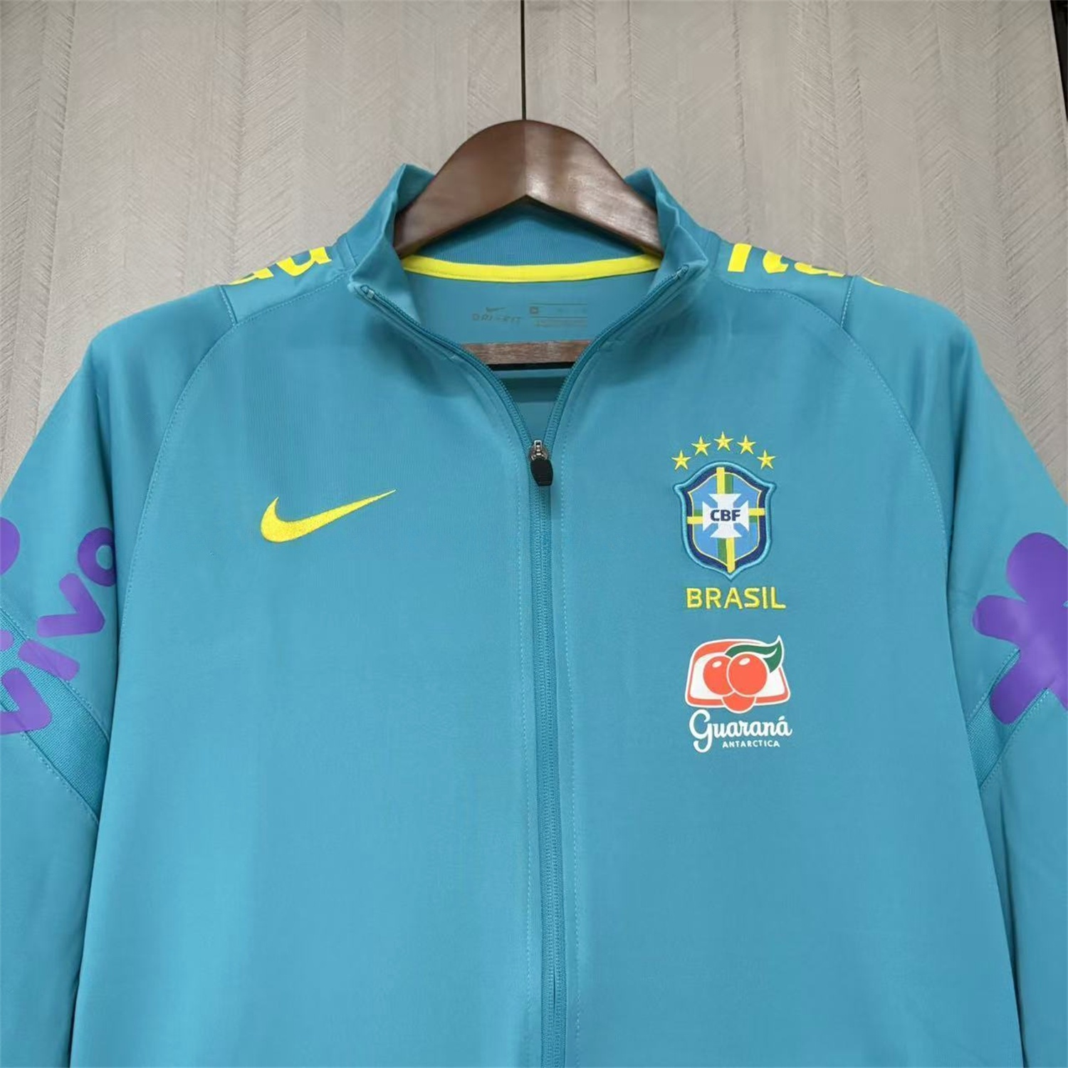 Retro Brazil 2022 Pre-Match Cyan Windbreaker - UnitedFutballJersey