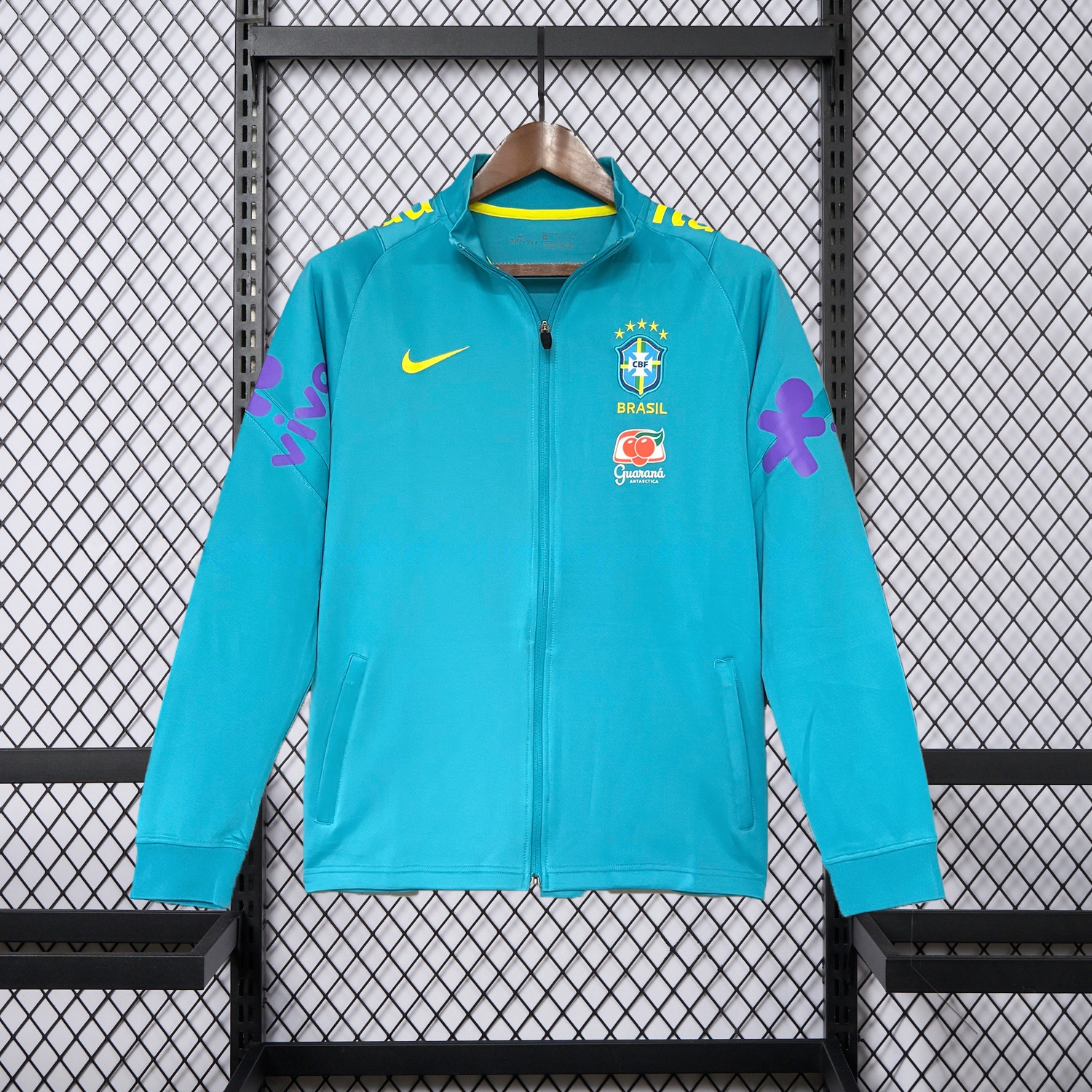Retro Brazil 2022 Pre-Match Cyan Unsponsored Windbreaker - UnitedFutballJersey
