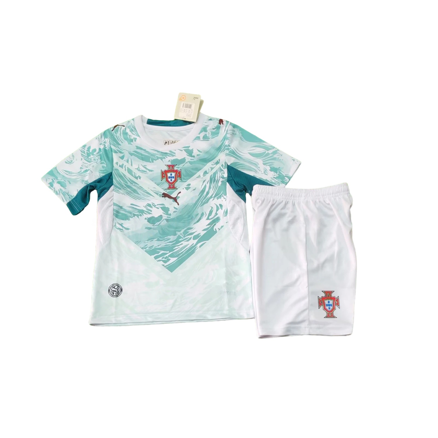 Portugal 2026 Away White And Cyan Kids Kit - UnitedFutballJersey