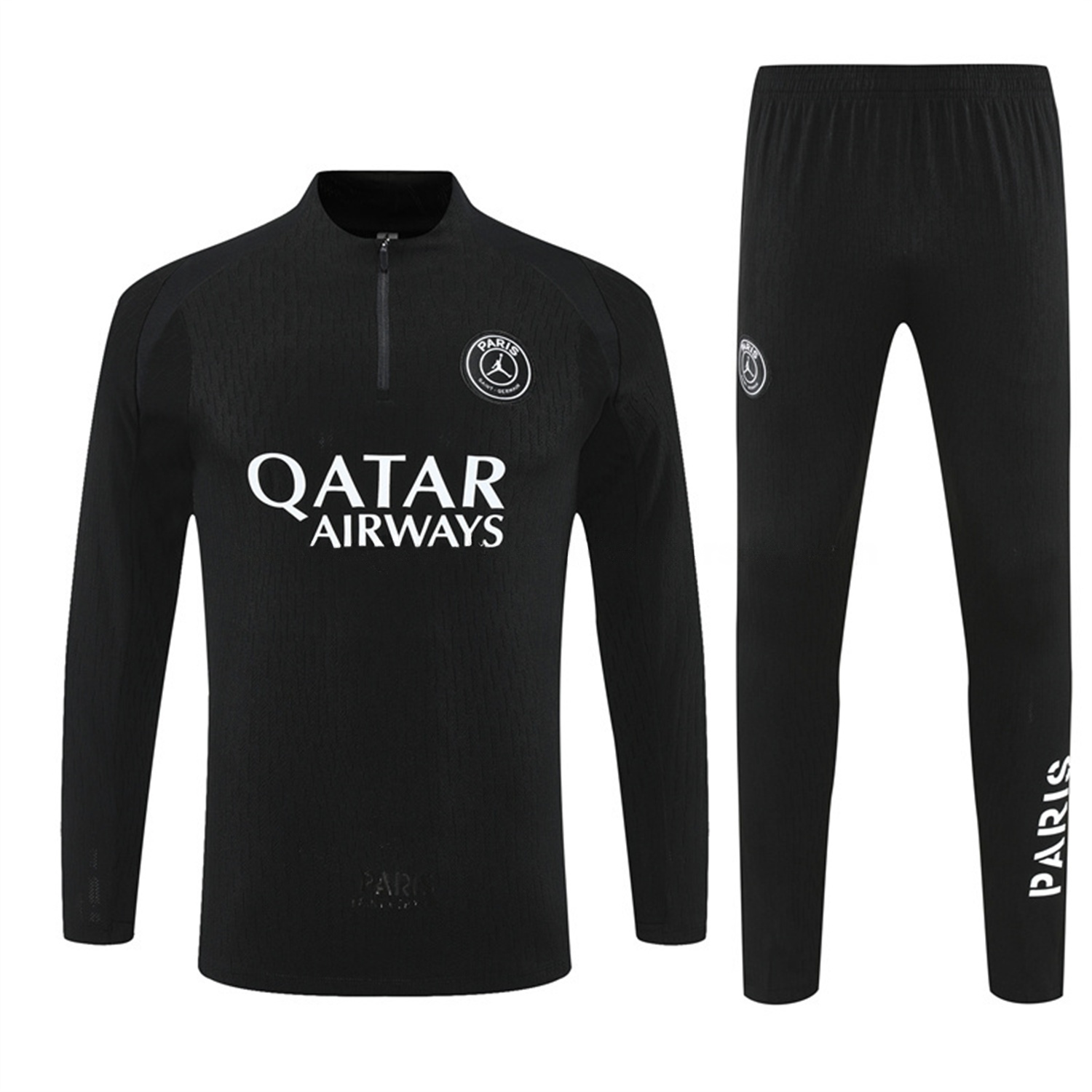 Paris Saint-Germain PSG 25-26 Jordan Kids Long Sleeve Training Set - Pure Black Top & Pants - UnitedFutballJersey