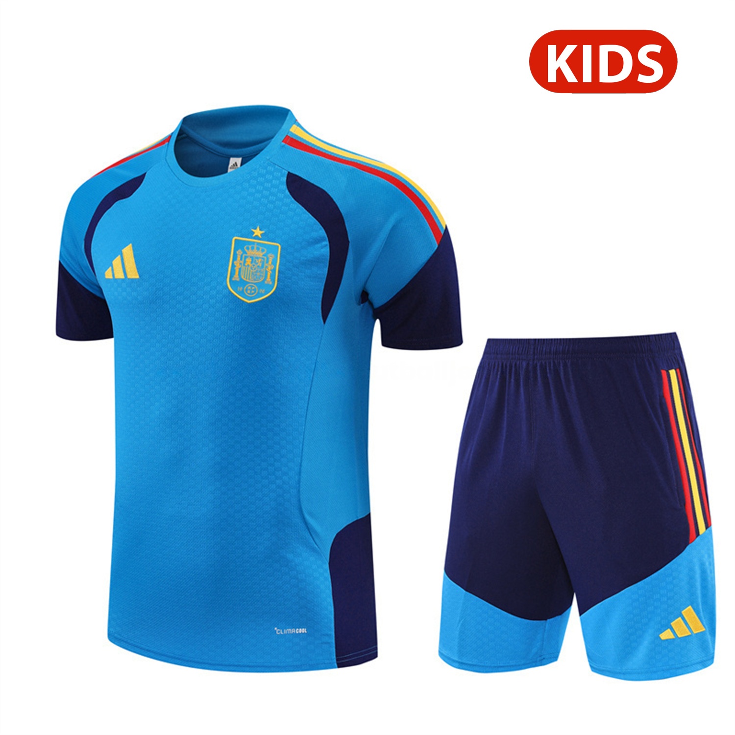Spain 2026 Kids Short-Sleeve Training Set - Lake Blue Top & Shorts - UnitedFutballJersey