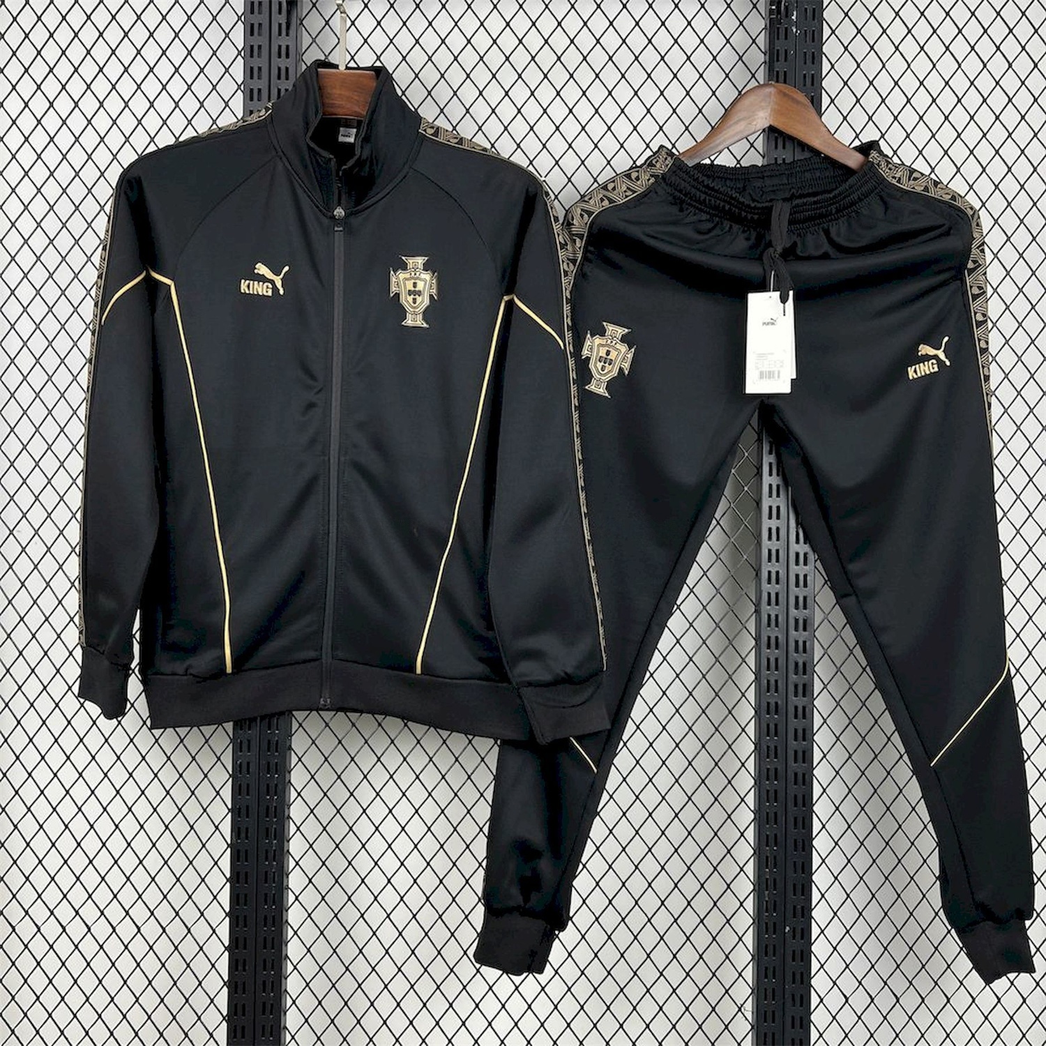 Portugal 25-26 Eusebio Special Windbreaker Training Set - Black White Top and Pants - UnitedFutballJersey