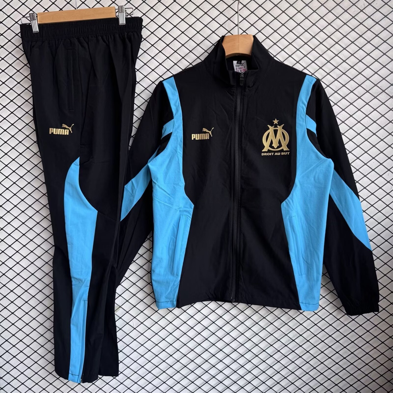 Marseille 25-26 Windbreaker Training Set - Blue Black Top and Pants - UnitedFutballJersey