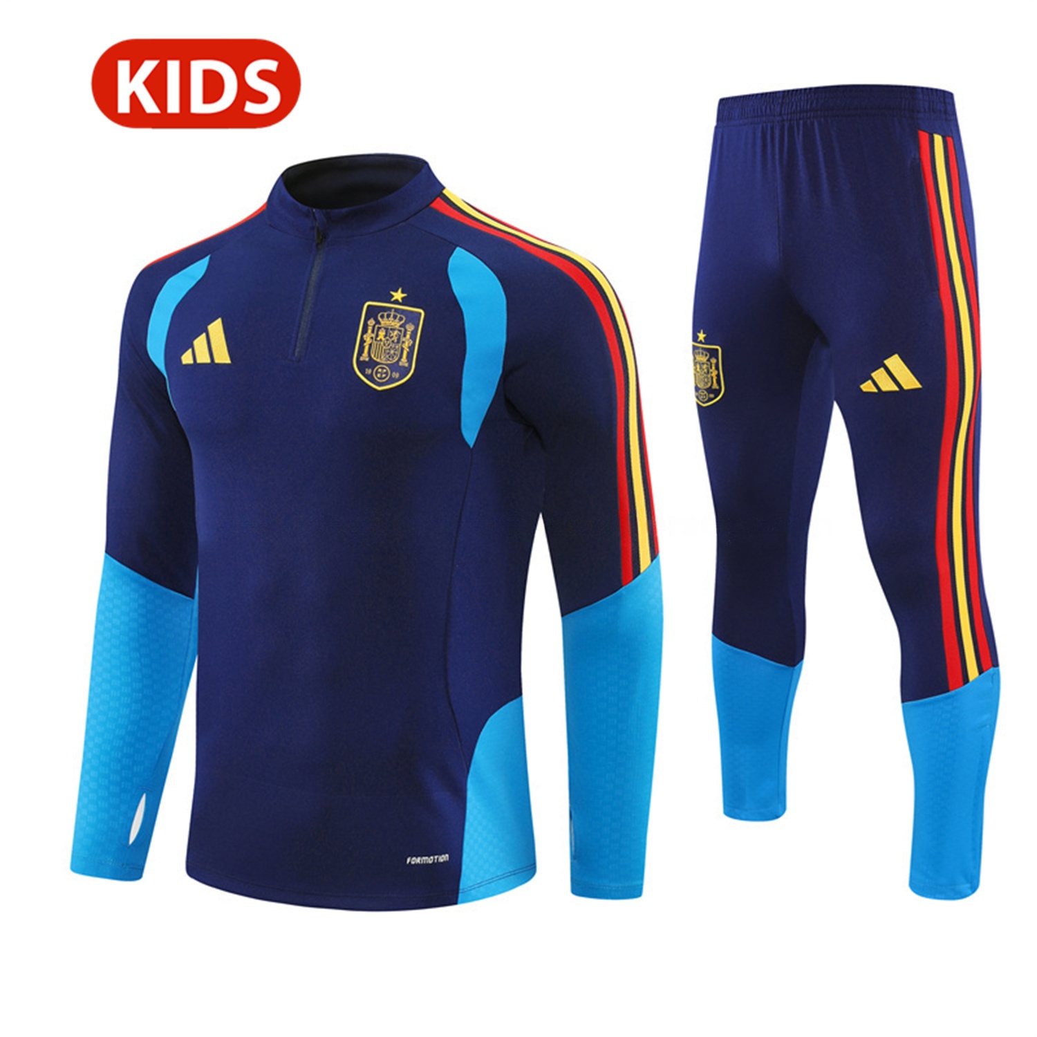 Spain 2026 Kids Long Sleeve Training Set - Royal Blue Top & Pants - UnitedFutballJersey