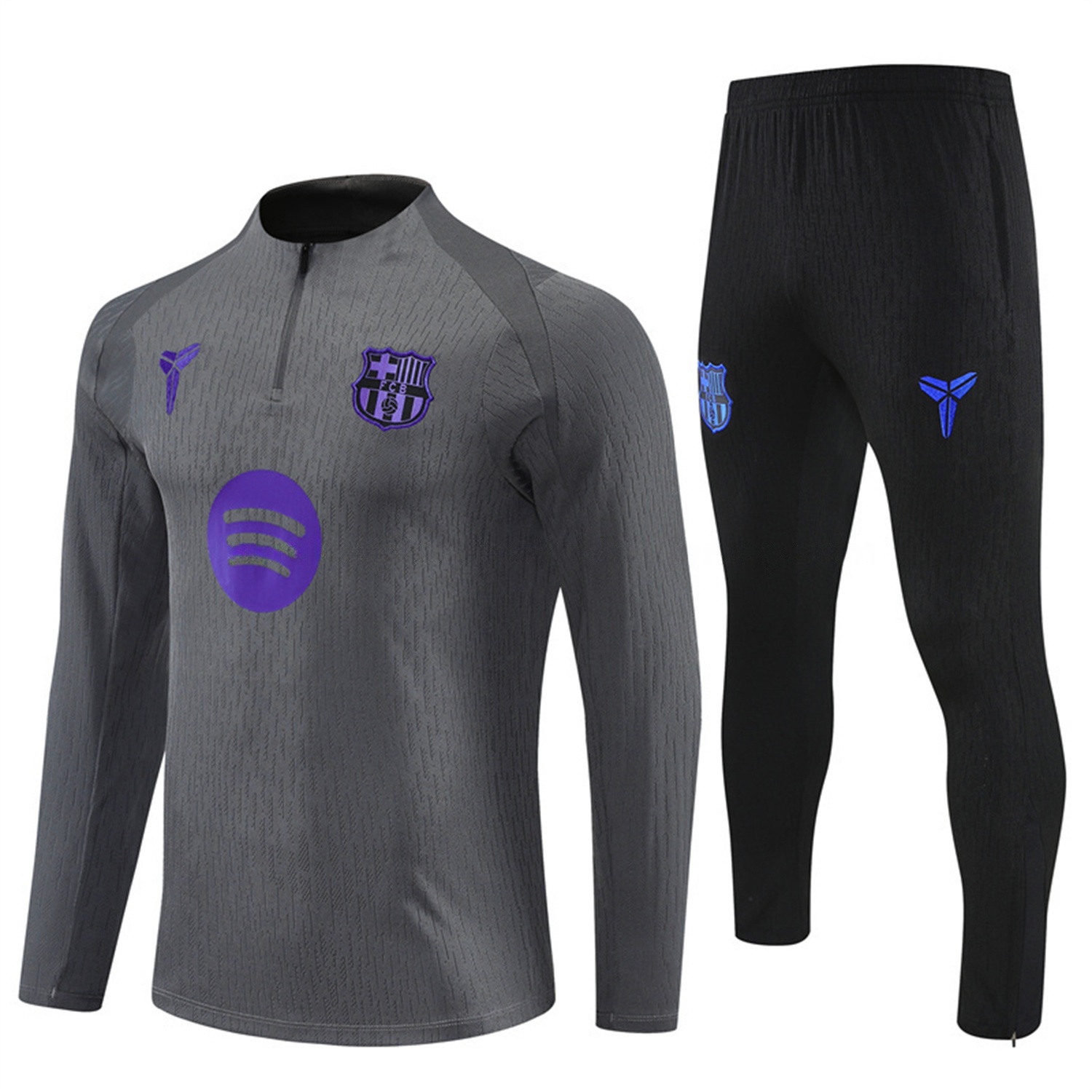 Barcelona 25-26 Long Sleeve Training Set - Grey Top & Black Pants - UnitedFutballJersey