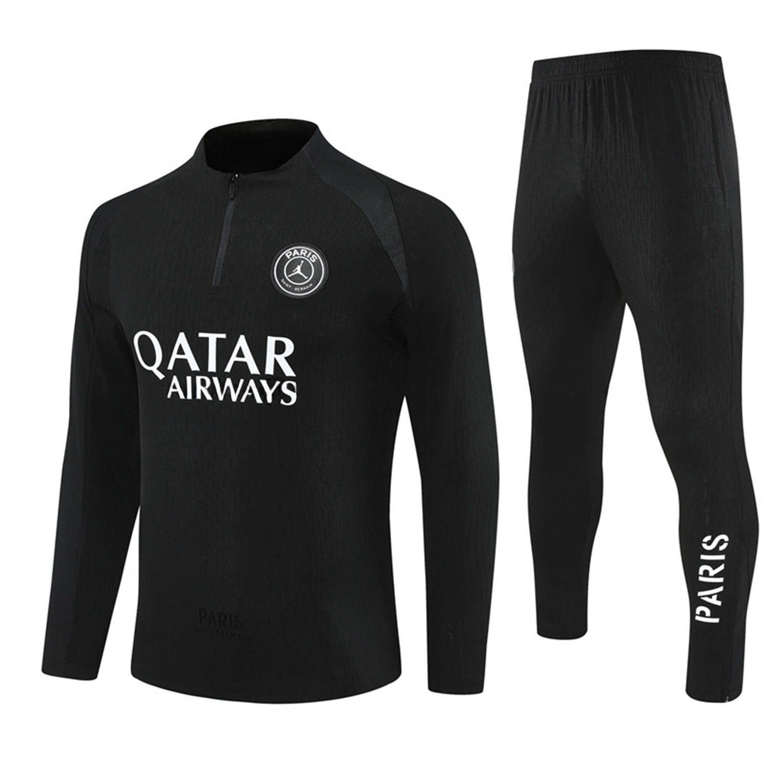 Paris Saint-Germain PSG 25-26 Jordan Long Sleeve Training Set - Pure Black Top & Pants - UnitedFutballJersey