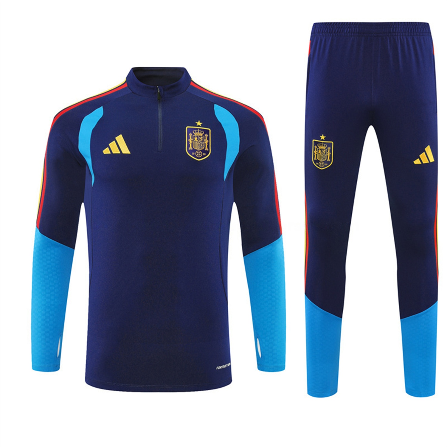 Spain 2026 Kids Long Sleeve Training Set - Royal Blue Top & Pants - UnitedFutballJersey