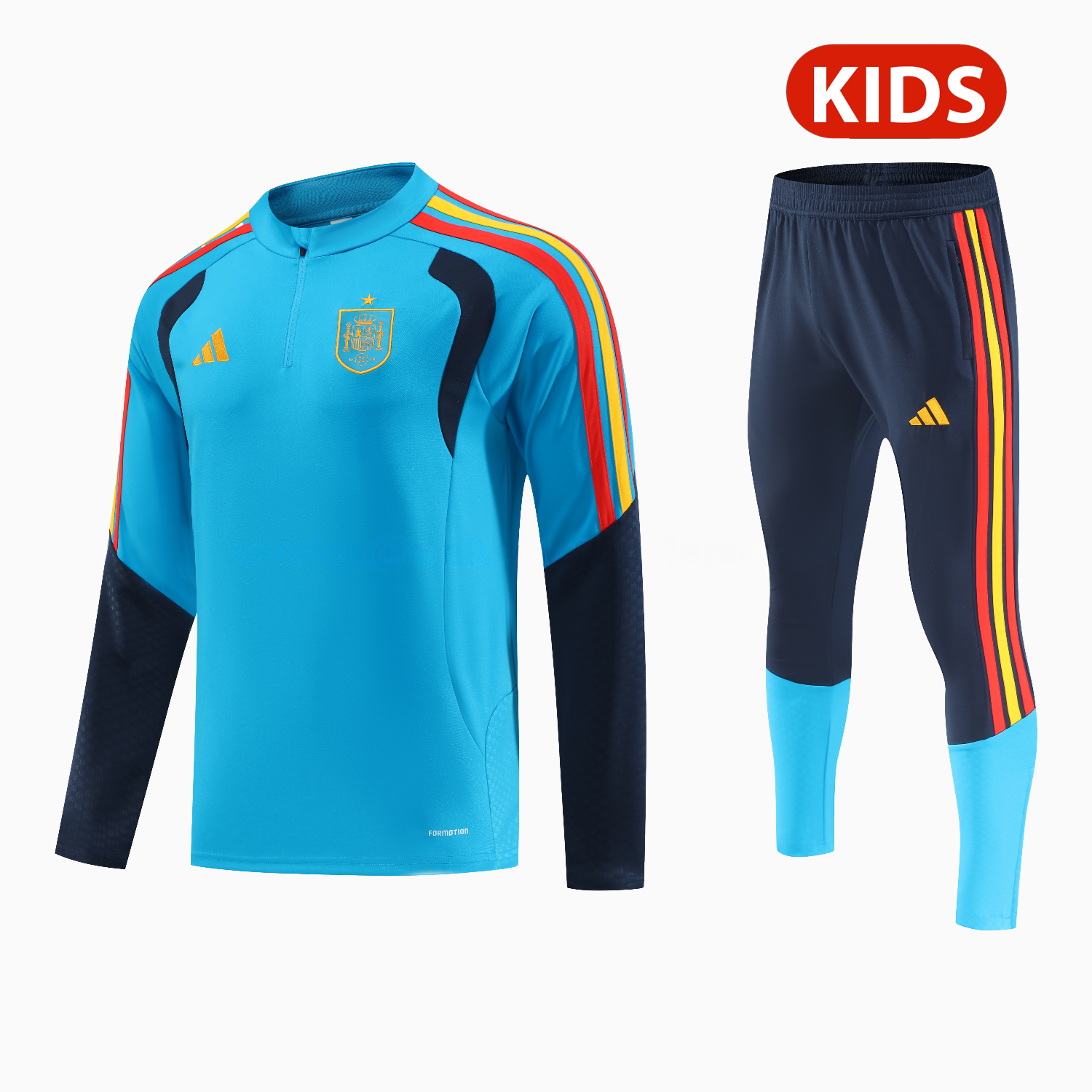 Spain 2026 Kids Long Sleeve Training Set - Light Blue Top & Pants - UnitedFutballJersey