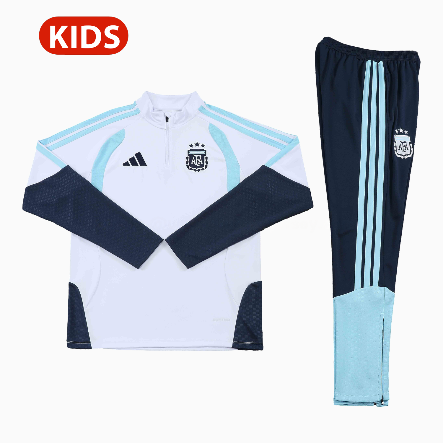 Argentina 2026 Kids Long Sleeve Training Set - White Top & Black Pants - UnitedFutballJersey