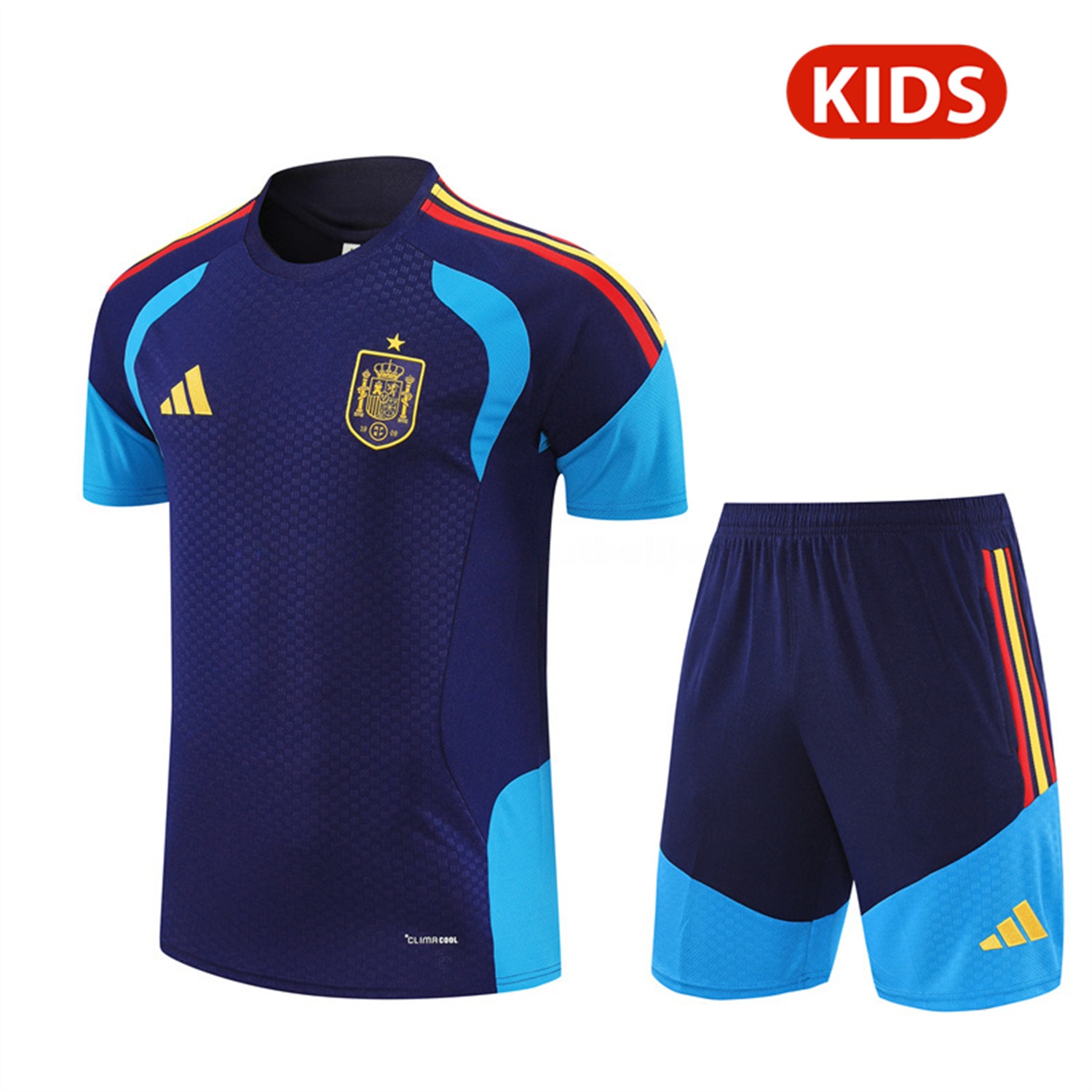 Spain 2026 Kids Short-Sleeve Training Set - Royal Blue Top & Shorts - UnitedFutballJersey