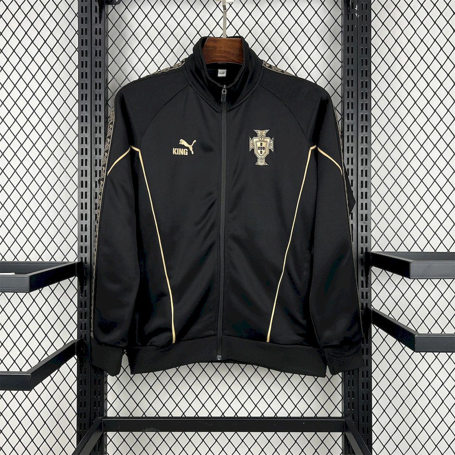 Portugal 25-26 Eusebio Special Windbreaker Training Set - Black White Top and Pants - UnitedFutballJersey