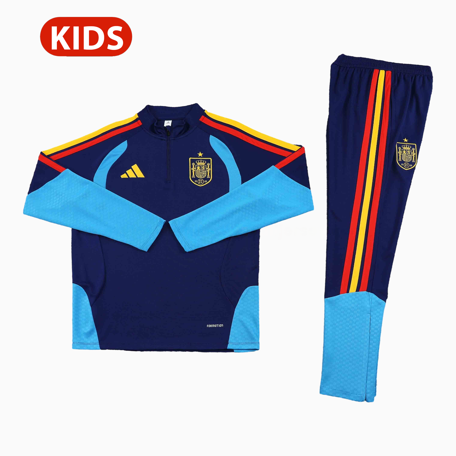 Spain 2026 Kids Long Sleeve Training Set - Deep Blue Top & Pants - UnitedFutballJersey
