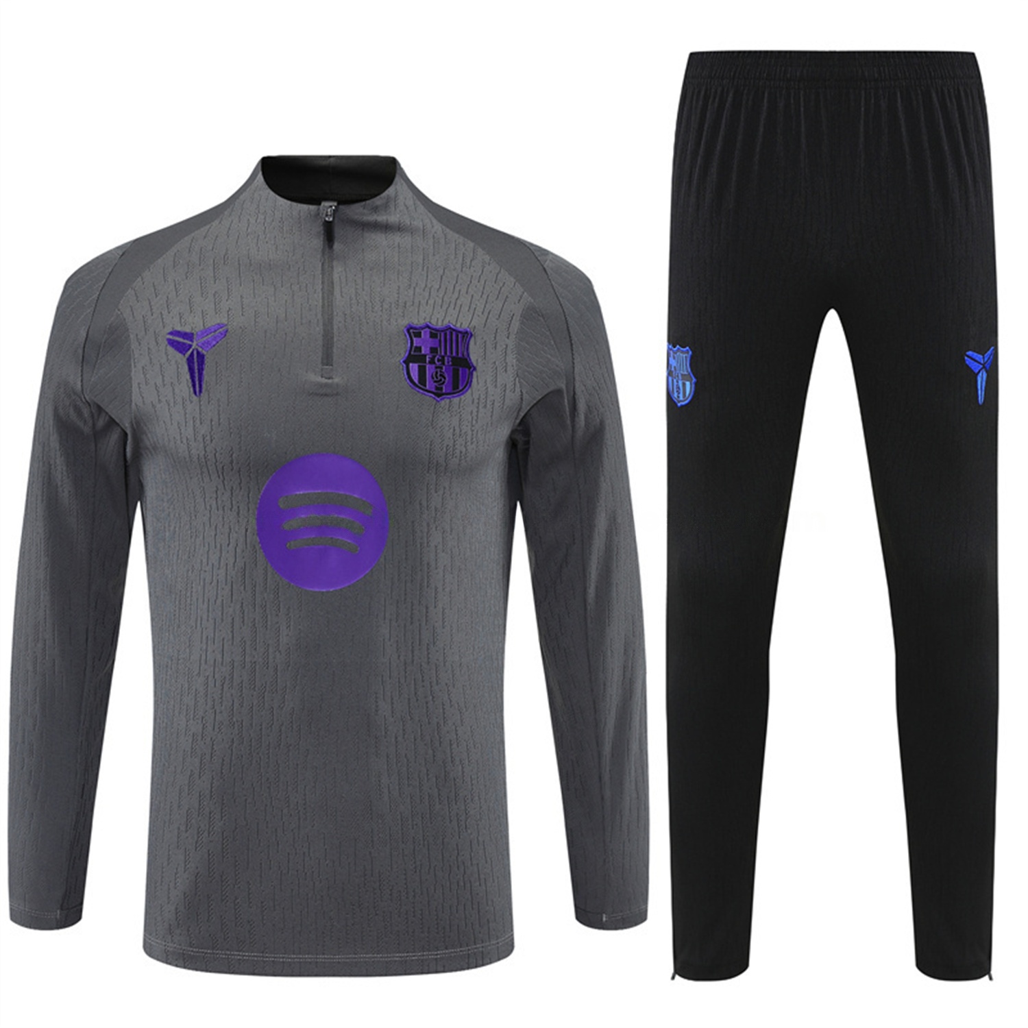 Barcelona 25-26 Long Sleeve Training Set - Grey Top & Black Pants - UnitedFutballJersey