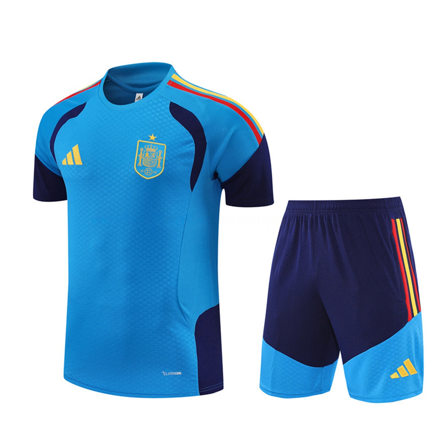 Spain 2026 Short-Sleeve Training Set - Lake Blue Top & Shorts - UnitedFutballJersey