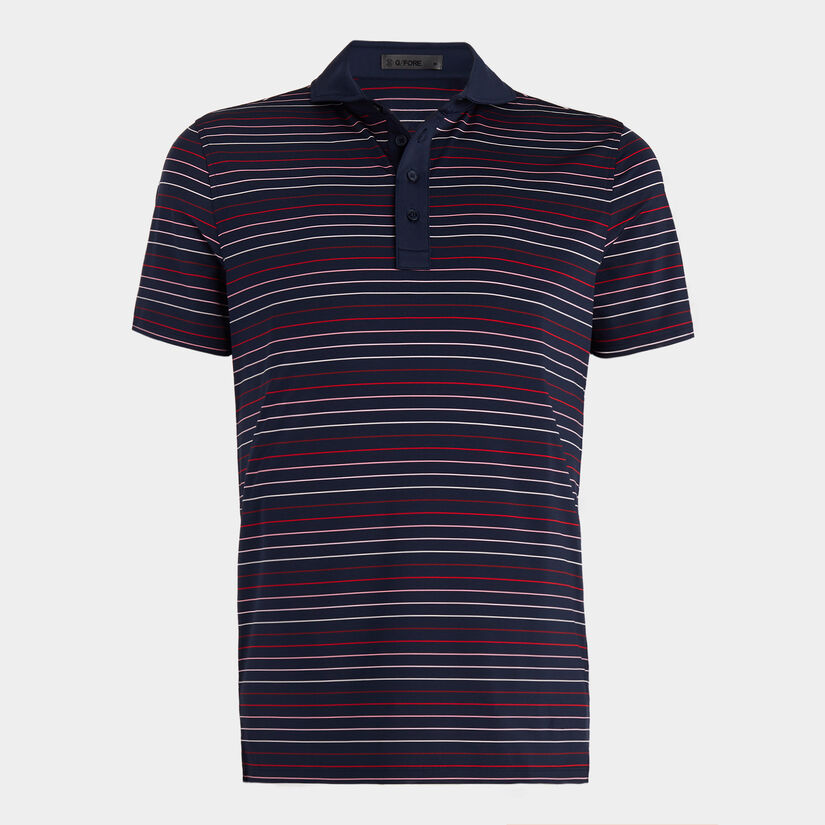 MULTI STRIPE TECH JERSEY MODERN SPREAD COLLAR POLO