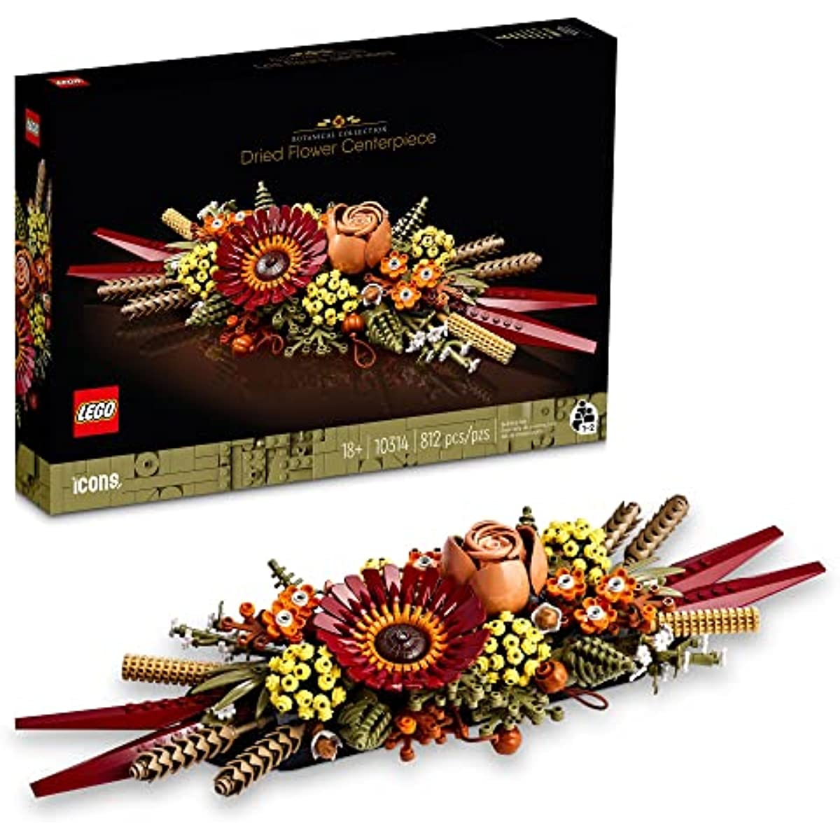 LEGO Icons Dried Flower Centerpiece 10314 Artificial Flowers with Rose and Gerbera, Table or Wall Decoration, Unique Housewarming Gifts, Botanical Collection