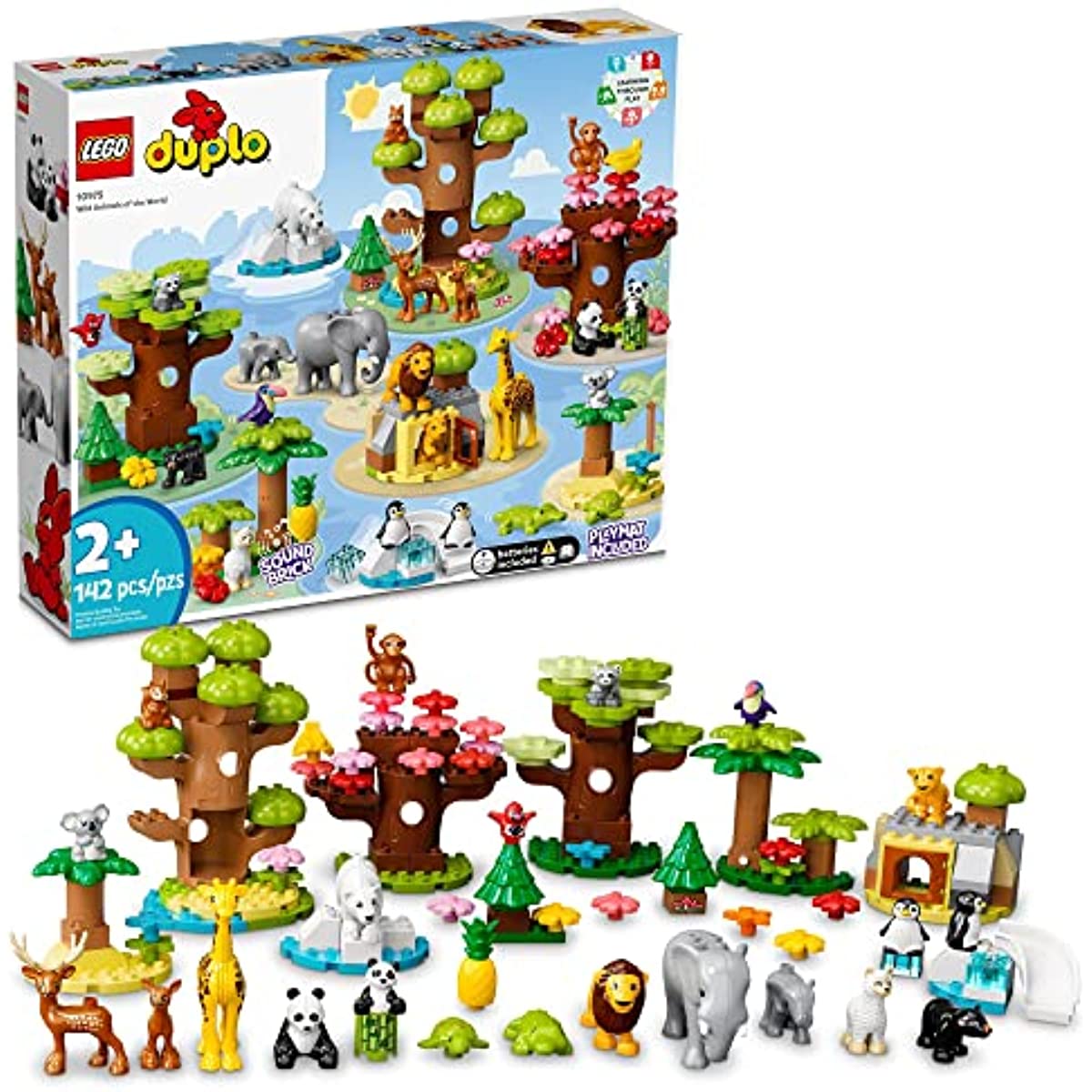 LEGO DUPLO Wild Animals of The World 10975 Toy with 22 Animal Figures, Sounds and World Map Playmat, Educational Gifts for Toddlers, Girls, Boys 2-5 Year Old