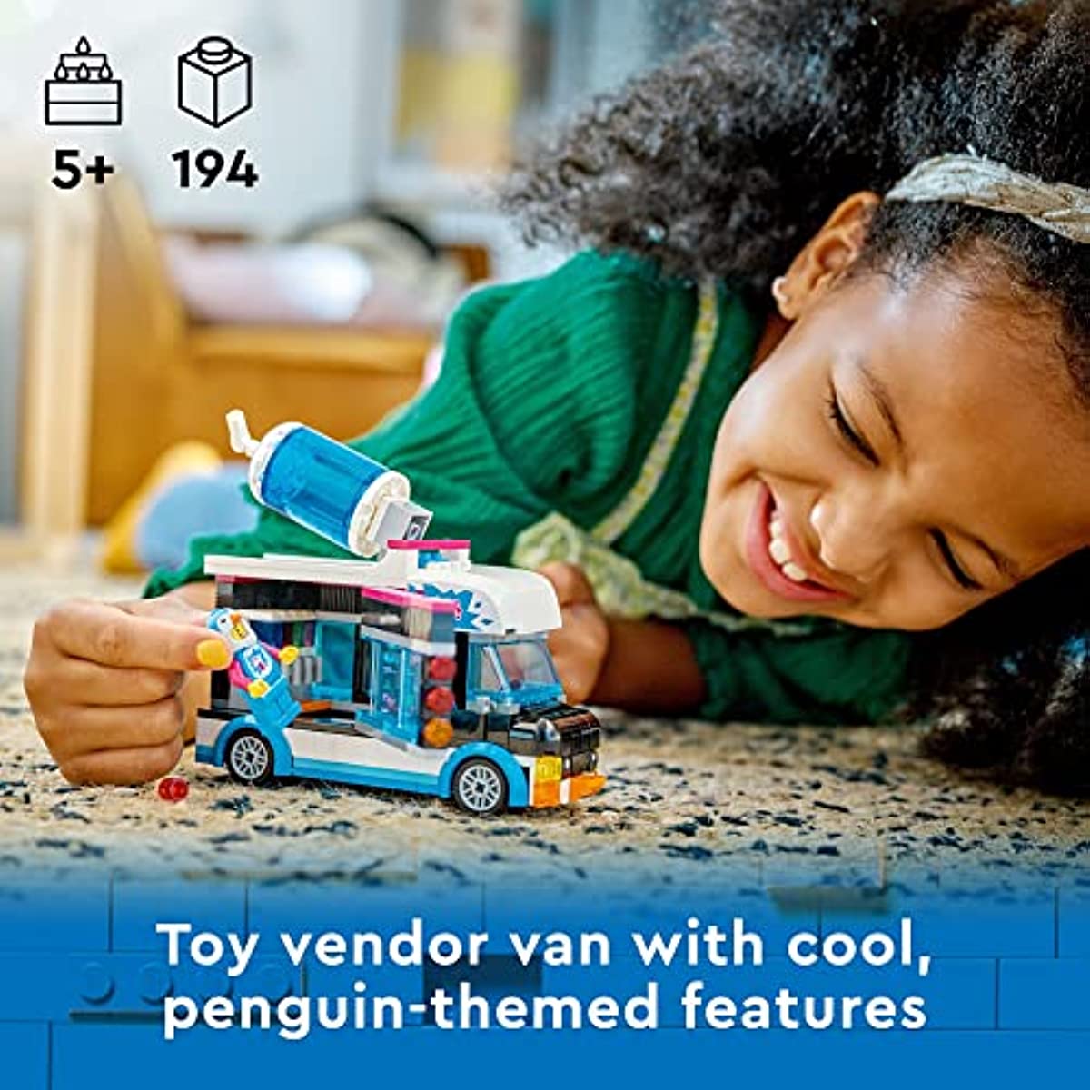 LEGO City Penguin Slushy Van 60384, Truck Toy for Kids 5+ Years Old, Vehicle Building Set with Costume Figure, Summer Series, Gift Idea for Boys and Girls