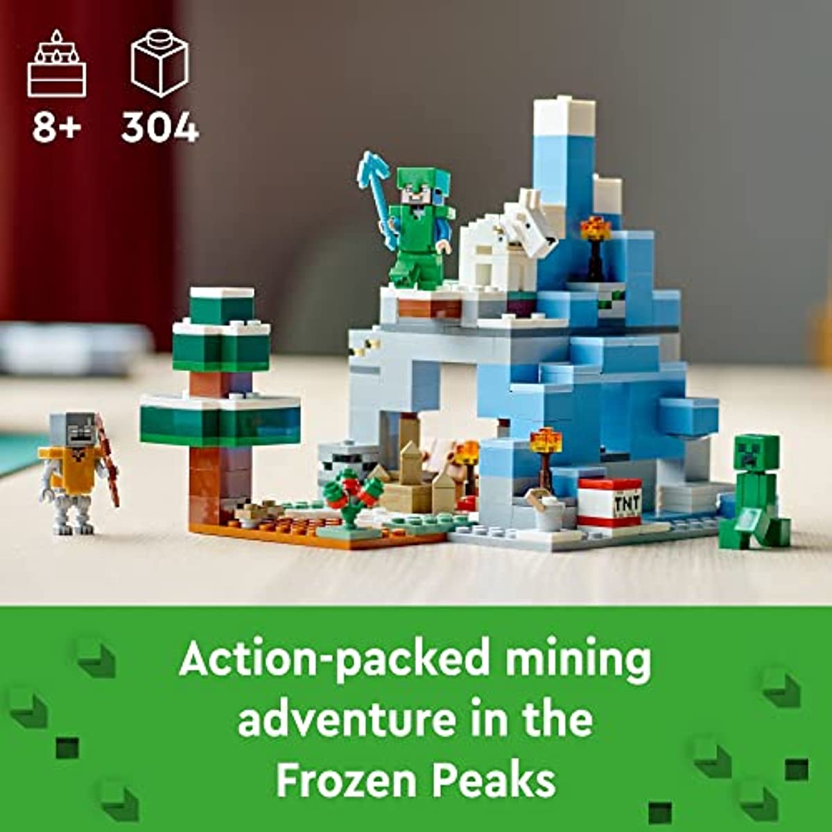 LEGO Minecraft The Frozen Peaks 21243, Cave Mountain Set with Steve, Creeper, Goat Figures & Accessories, ICY Biome Toy for Kids Age 8 Plus Years Old