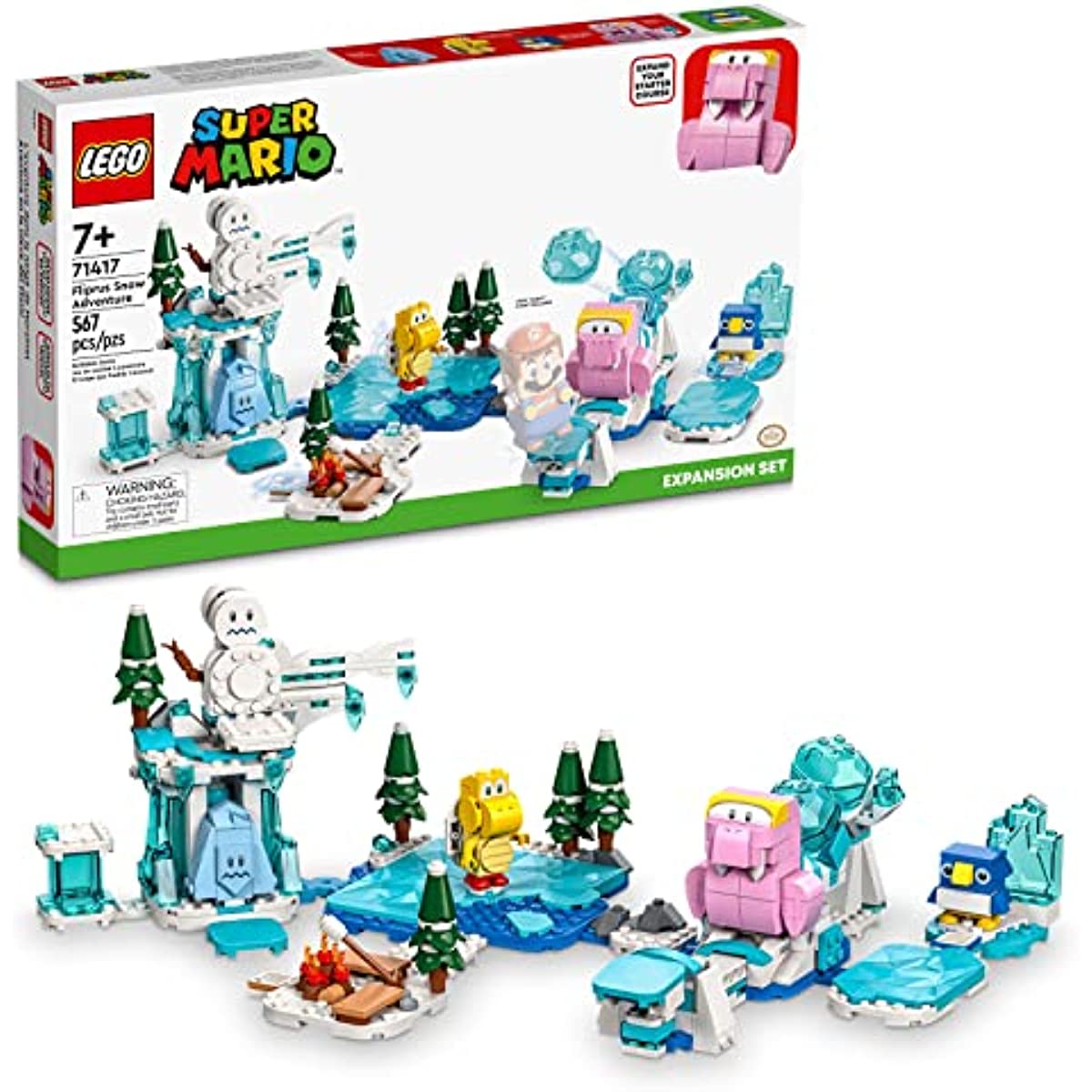 LEGO Super Mario Fliprus Snow Adventure Expansion Set 71417, Toy for Kids to Combine with Starter Course, with Freezie and Baby Penguin Figures