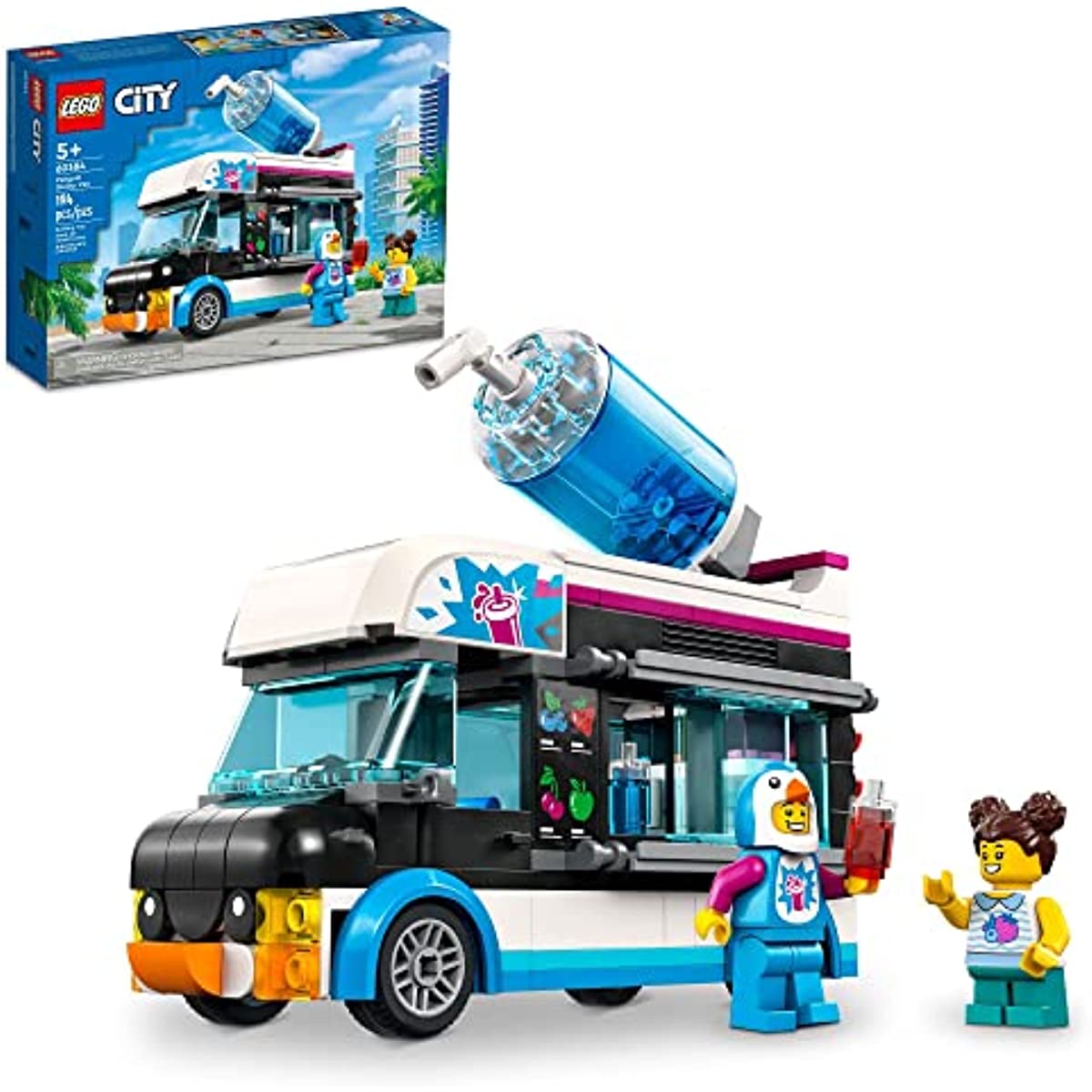 LEGO City Penguin Slushy Van 60384, Truck Toy for Kids 5+ Years Old, Vehicle Building Set with Costume Figure, Summer Series, Gift Idea for Boys and Girls