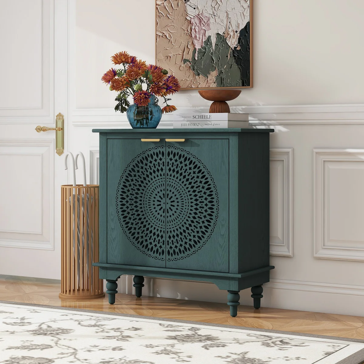 Hollow-Carved 2 Door Accent Cabinet