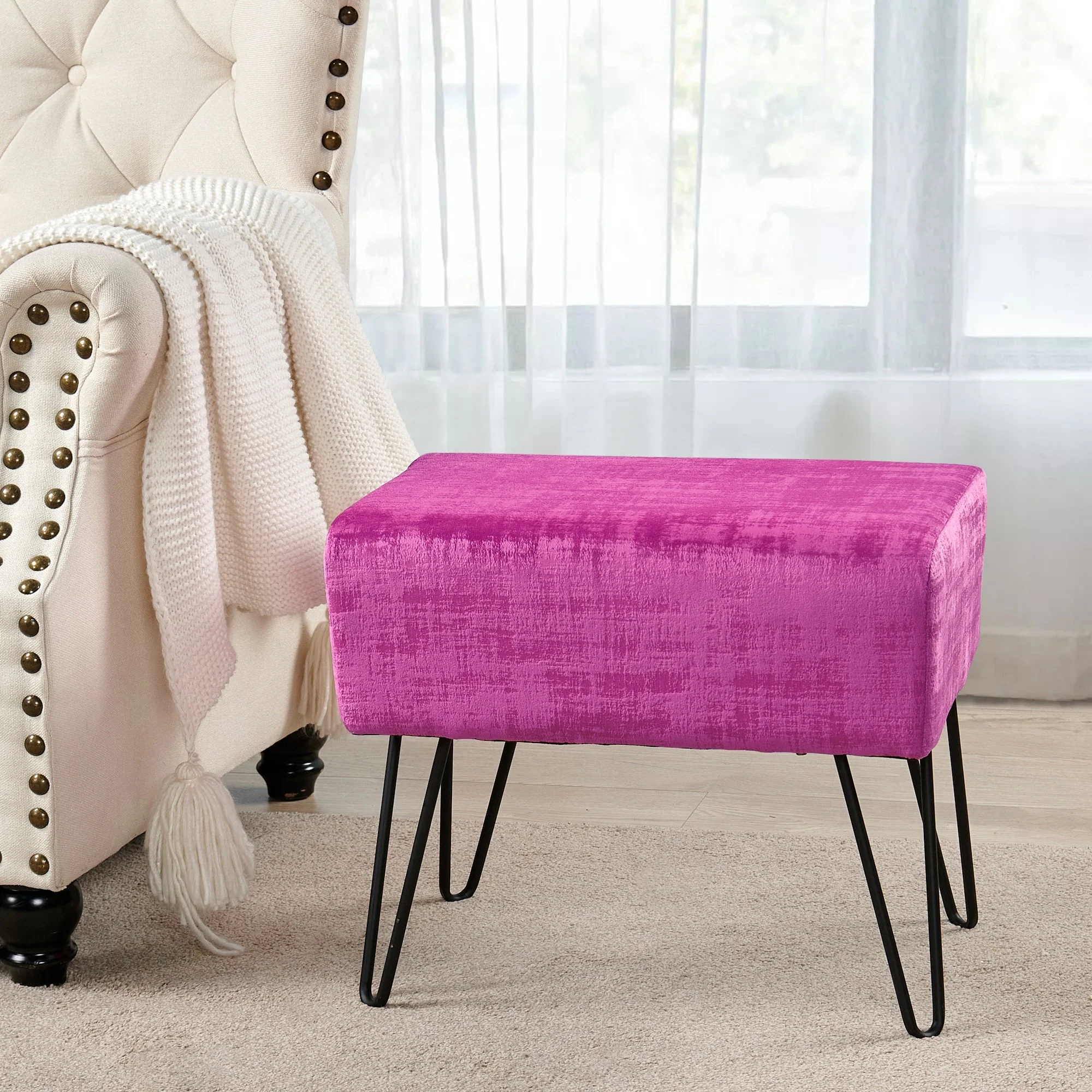 Textured Velvet Ottoman