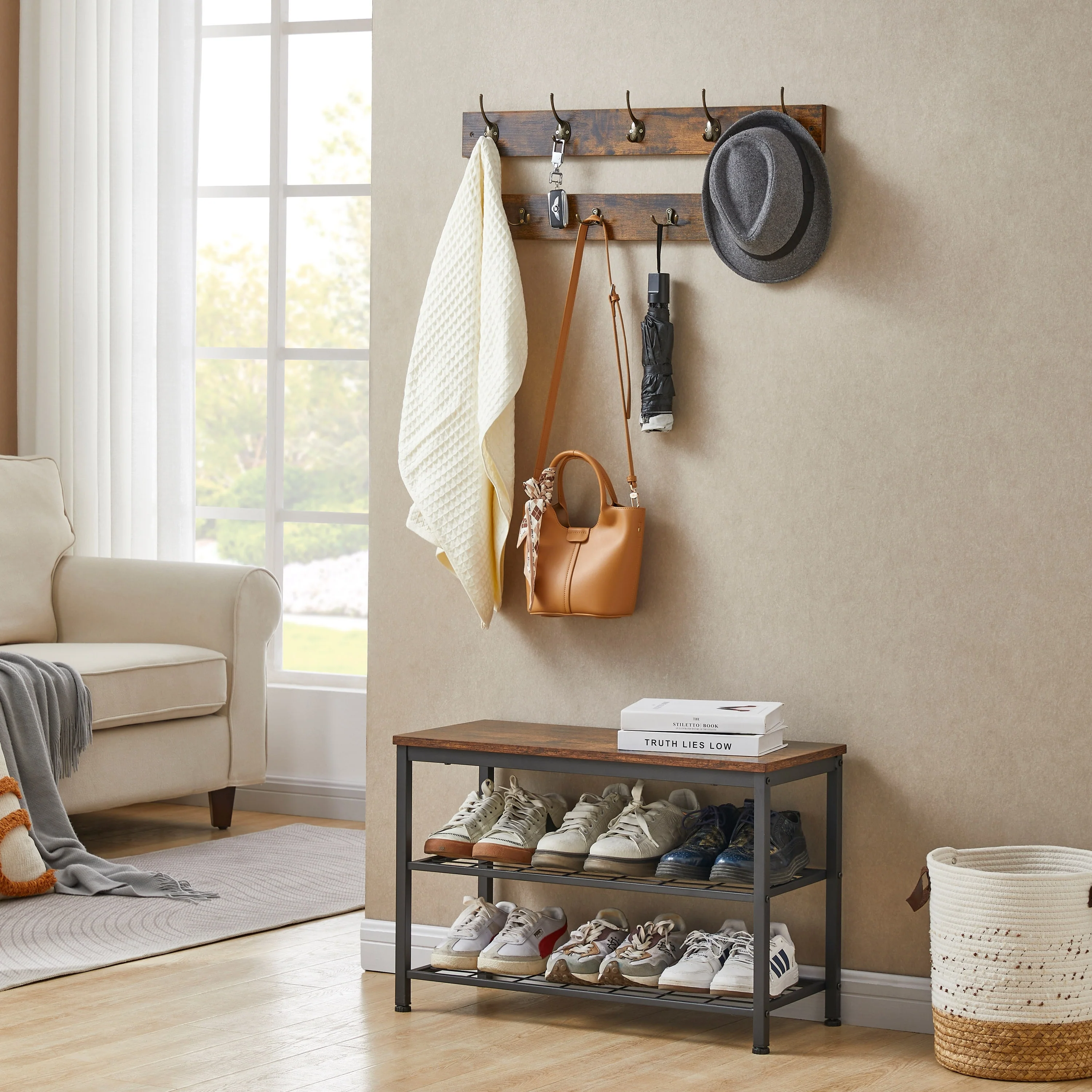 Coat Shoe Rack Bench Set
