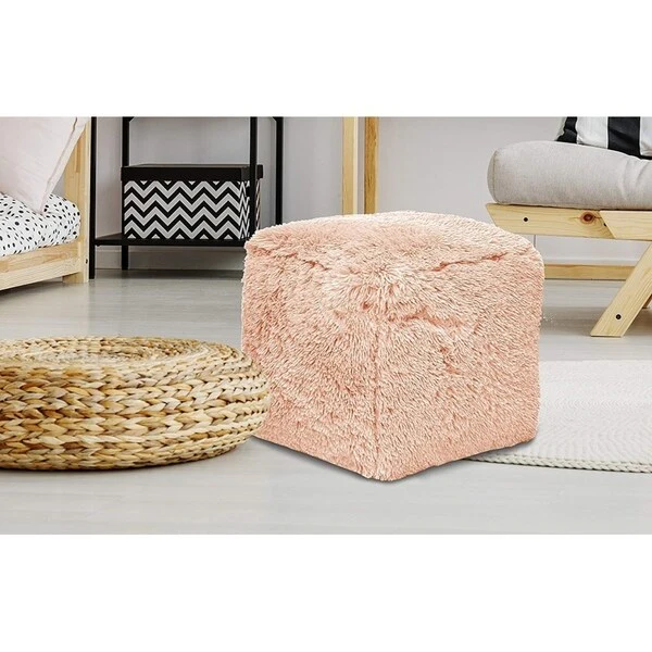 Blush Mongolian Faux Fur Pouf
