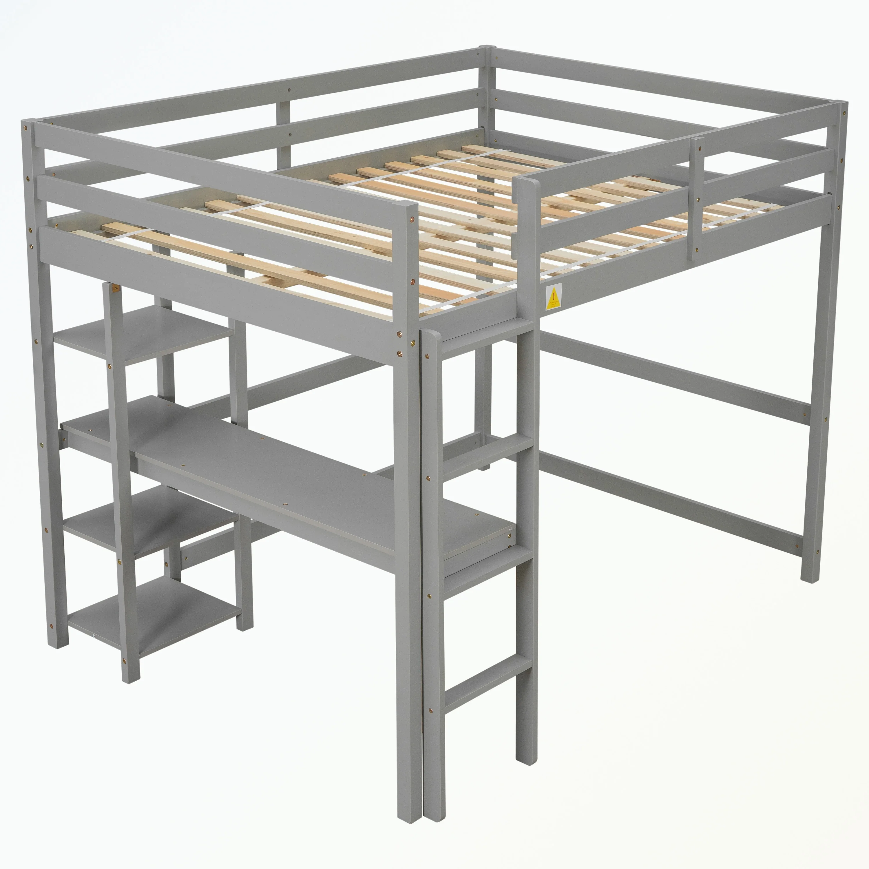 Full Loft Bed with Desk and Shelves